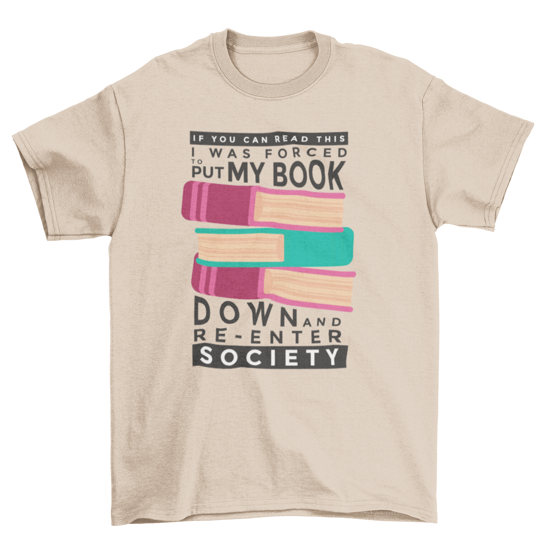 Funny Book Down T-shirt featuring books and a humorous quote about reading.