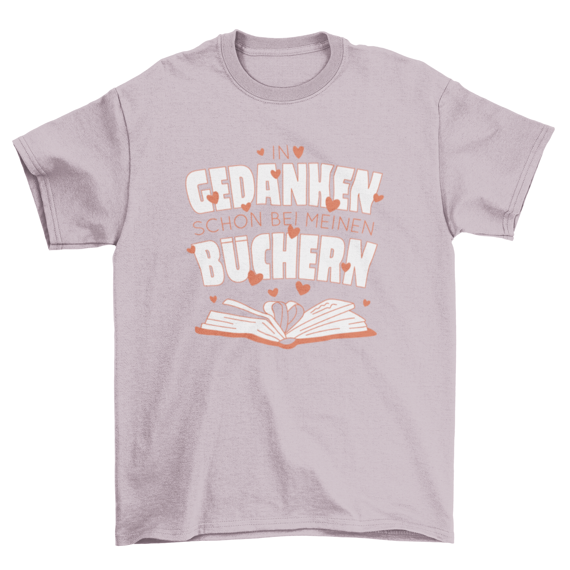 Cute t-shirt with a heart-themed book design and German quote about reading.