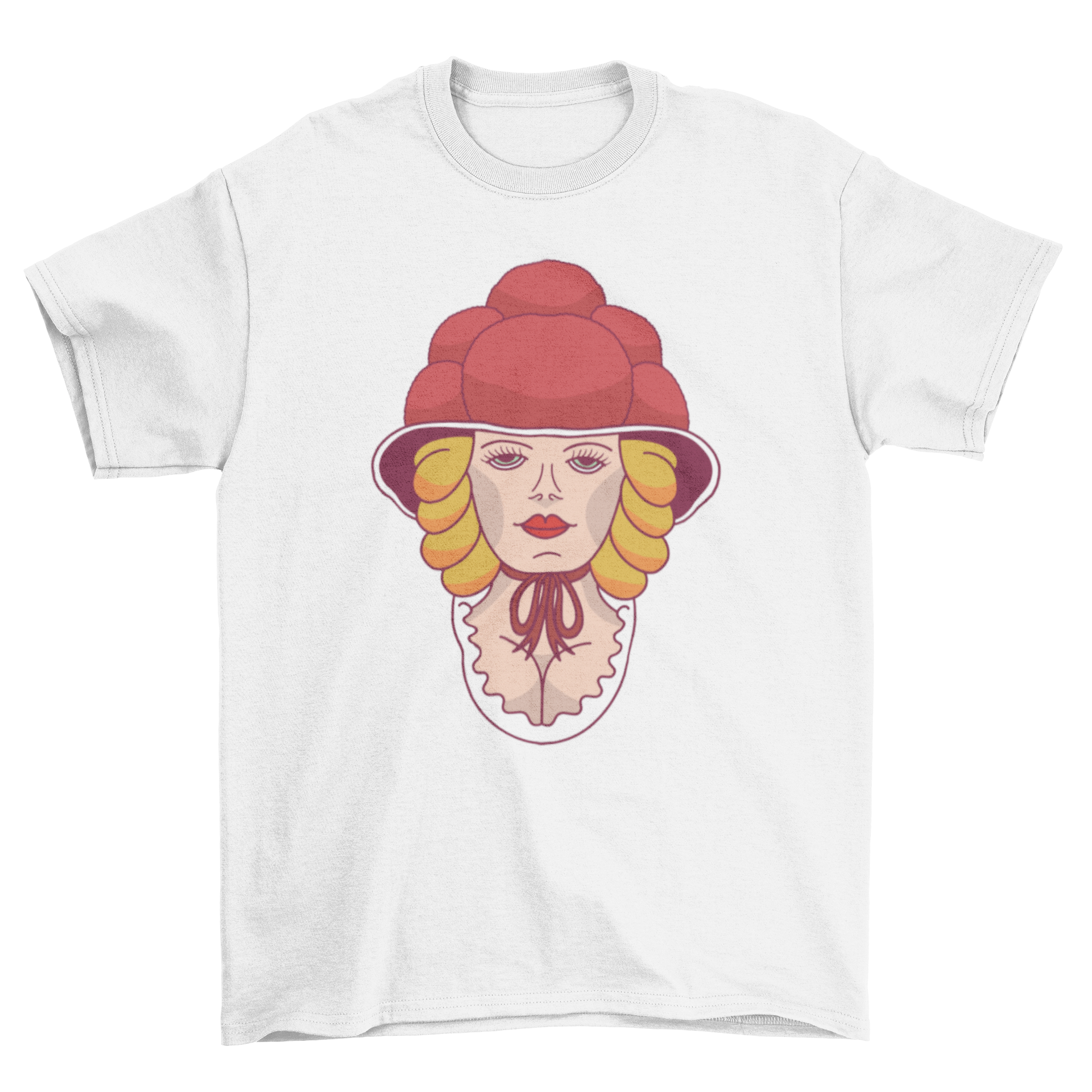 A stylish woman wearing a Bollenhut illustrated on a t-shirt, showcasing cultural heritage.