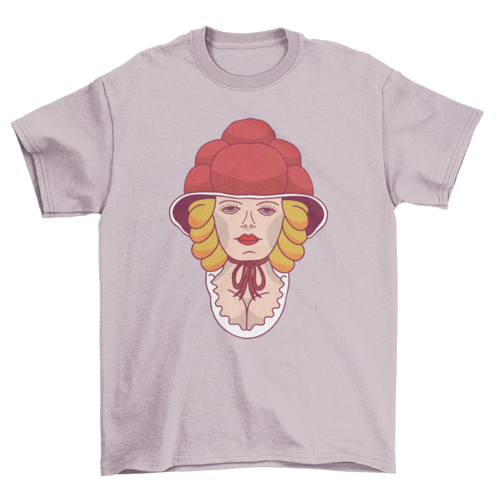 A stylish woman wearing a Bollenhut illustrated on a t-shirt, showcasing cultural heritage.