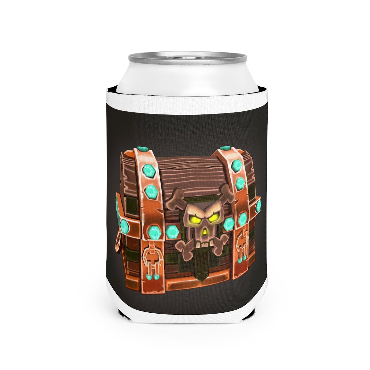 Bone Chest Can Cooler Sleeve made of durable neoprene, designed to fit standard 12 oz cans, featuring a customizable design.