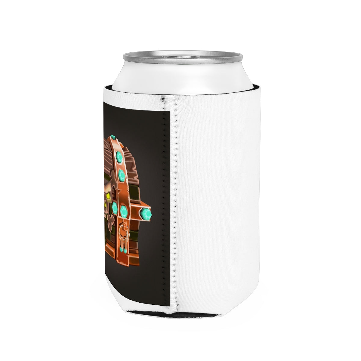 Bone Chest Can Cooler Sleeve made of durable neoprene, designed to fit standard 12 oz cans, featuring a customizable design.