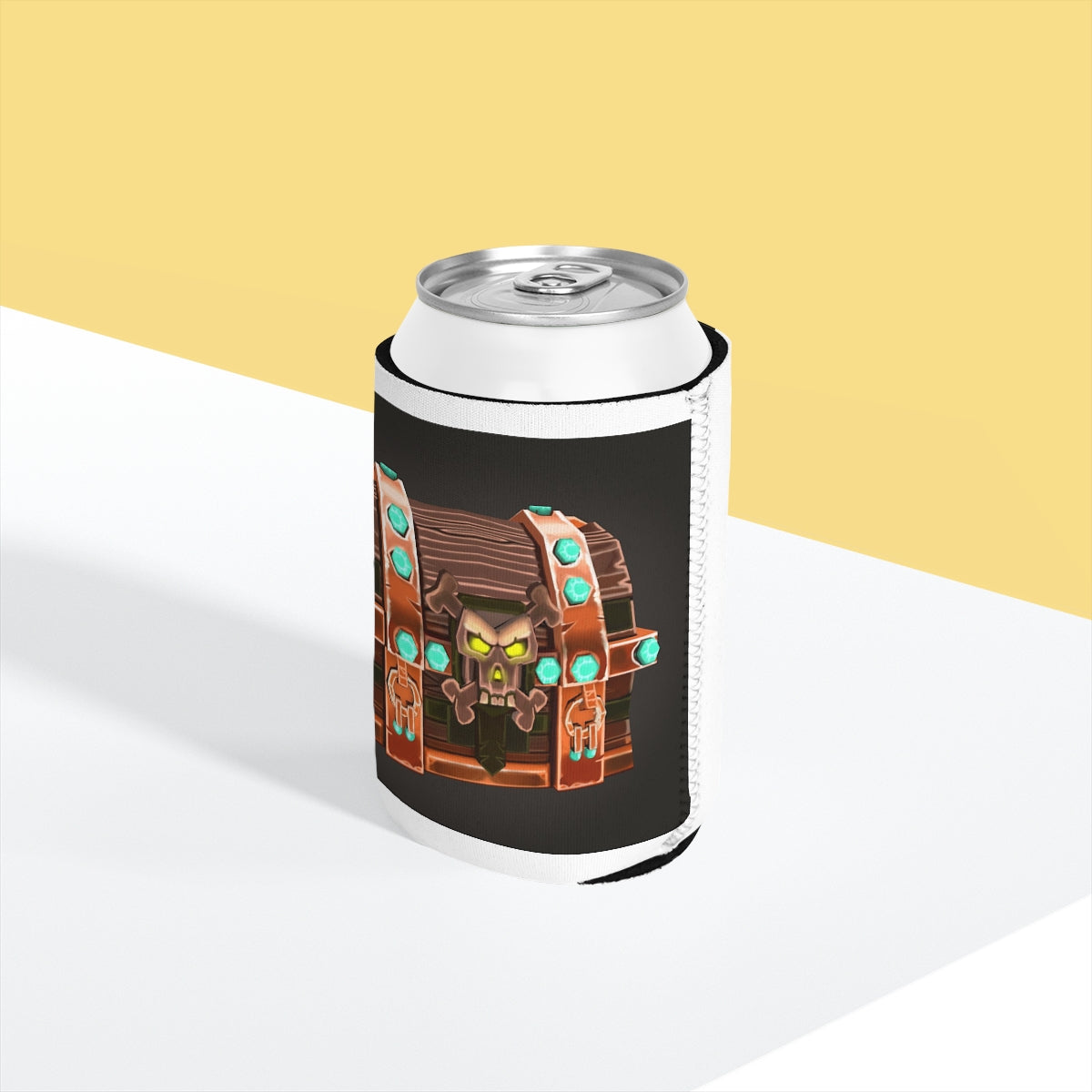 Bone Chest Can Cooler Sleeve made of durable neoprene, designed to fit standard 12 oz cans, featuring a customizable design.