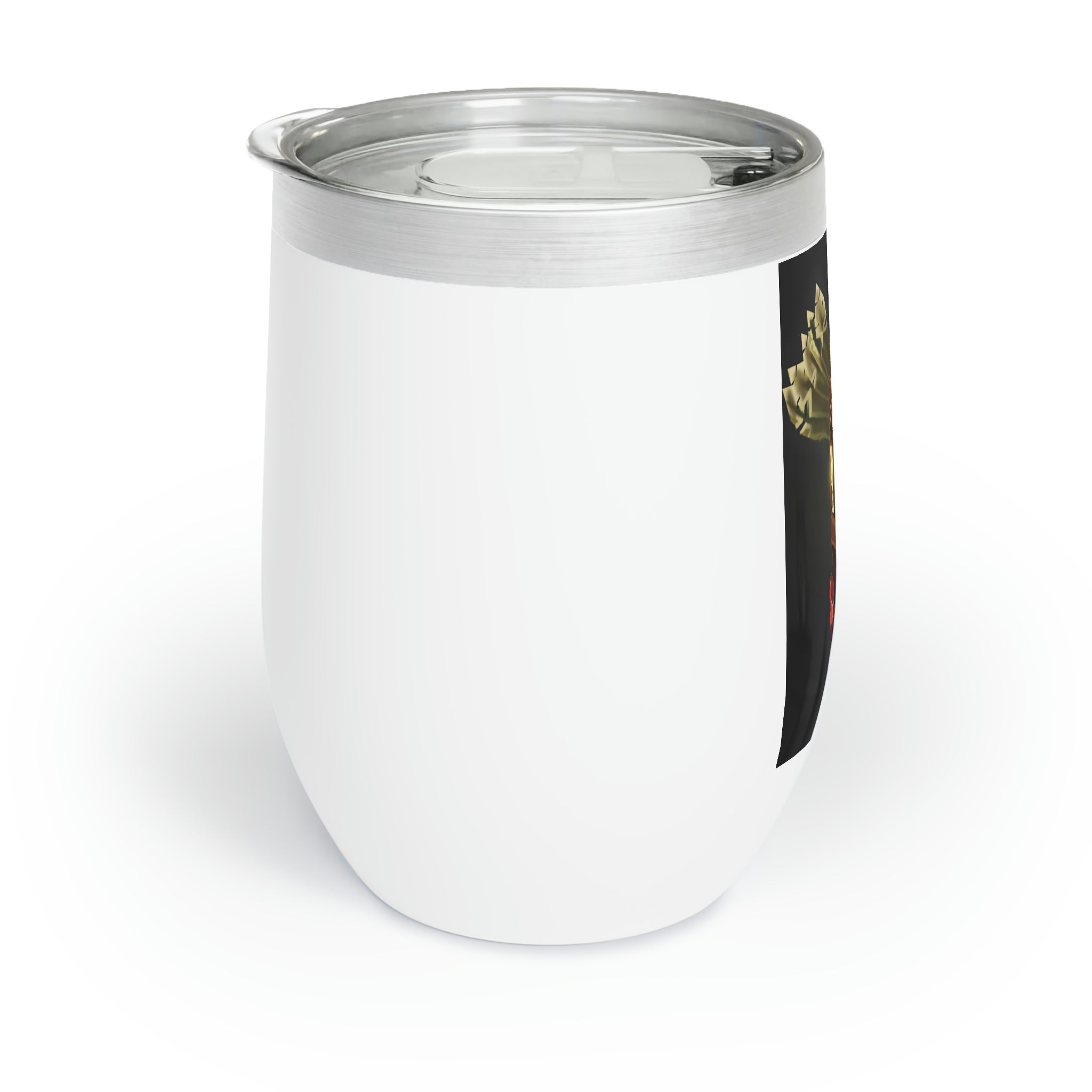 Bone Chest Chill Wine Tumbler in stainless steel with custom design options, showcasing its double-insulated walls and stemless design.