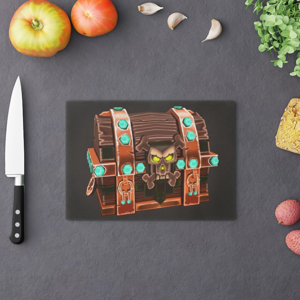 Bone Chest Cutting Board made of tempered glass with rubber dots for stability, showcasing a stylish design suitable for any kitchen.