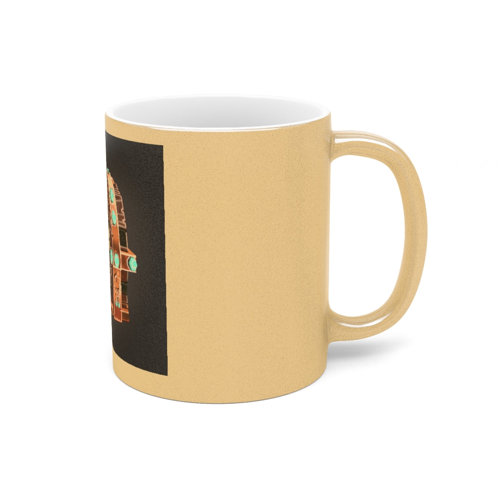 Bone Chest Metallic Mug in Gold and Silver finishes, showcasing personalized designs and a comfortable C-handle.