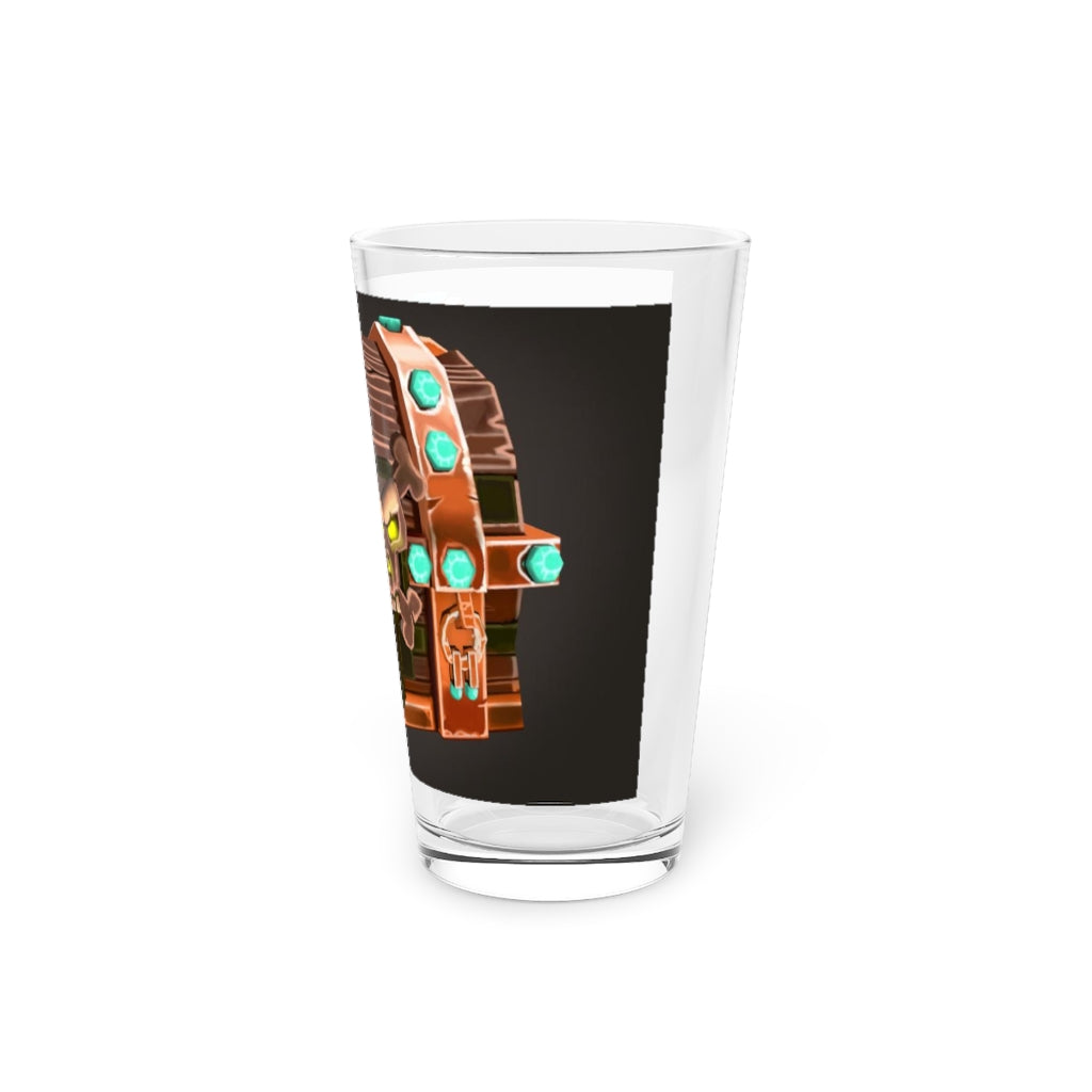 Bone Chest Pint Glass, 16oz, clear glass with customizable design options, perfect for beverages and gifts.