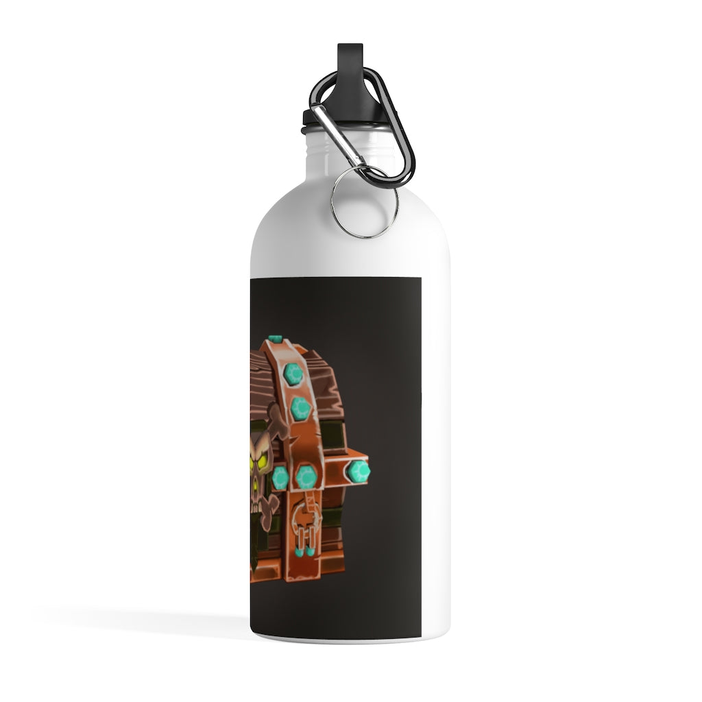 Bone Chest Stainless Steel Water Bottle with a plastic screw top and carabiner, showcasing its sleek design and quality print.