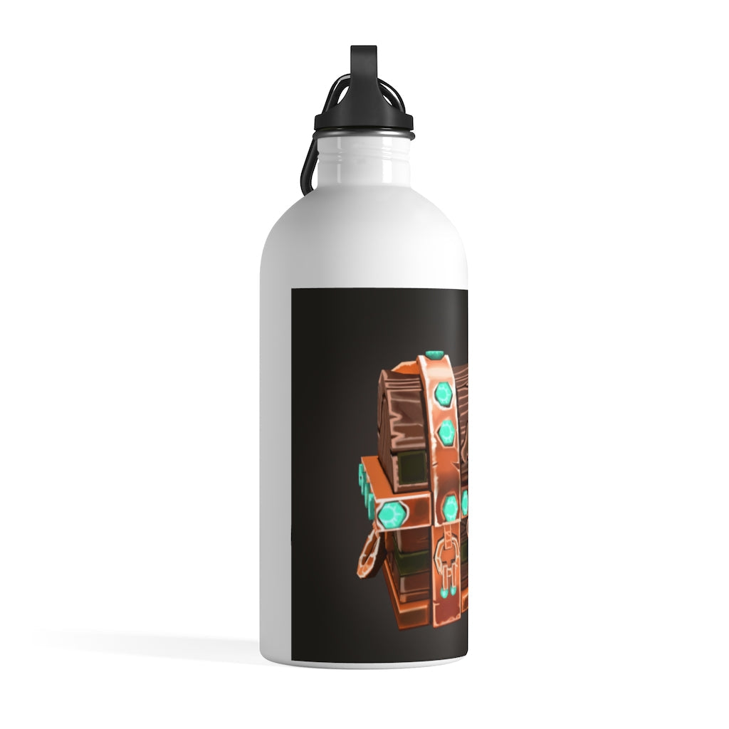 Bone Chest Stainless Steel Water Bottle with a plastic screw top and carabiner, showcasing its sleek design and quality print.