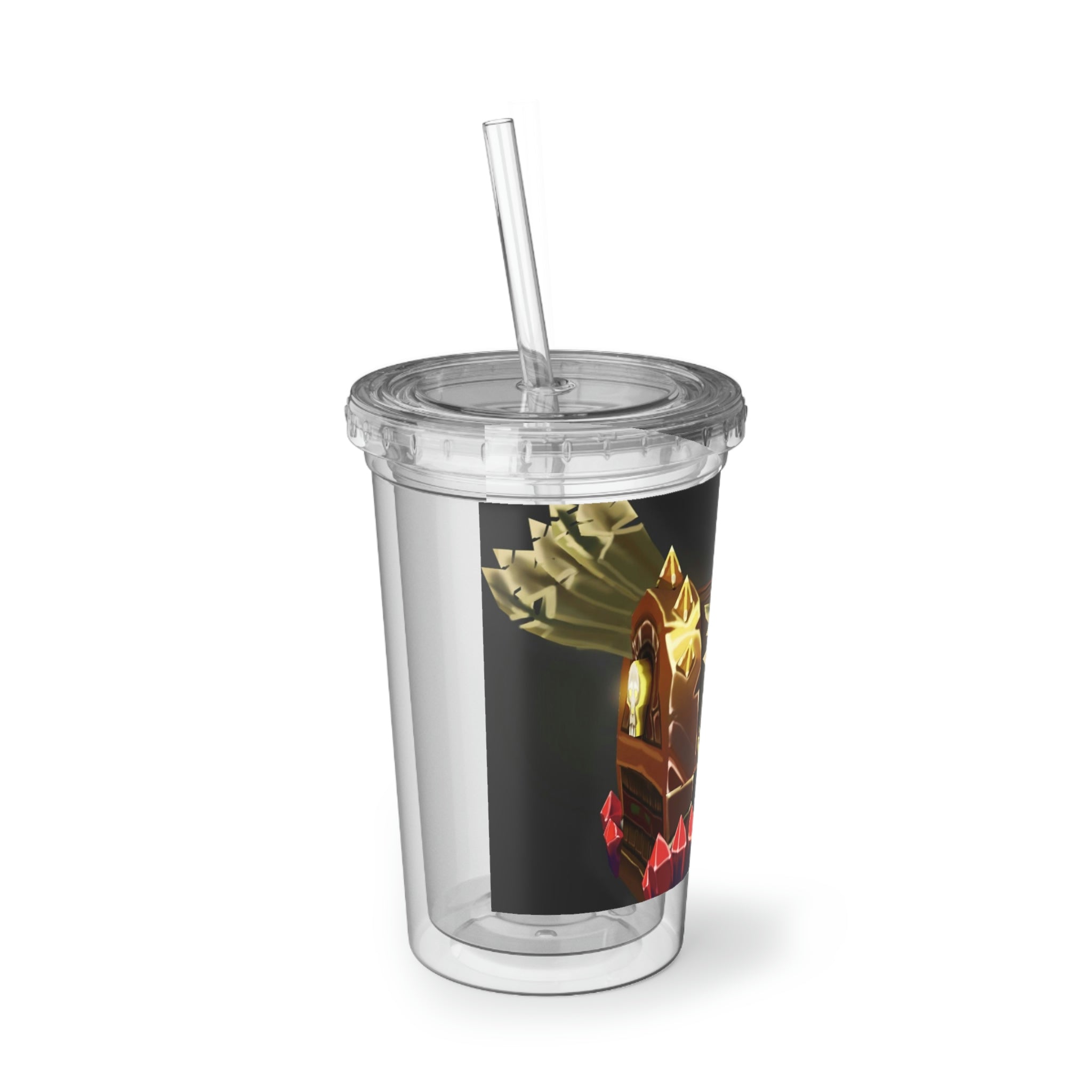 Bone Chest Suave Acrylic Cup with double-wall insulation, featuring a plastic lid and straw, perfect for hot and cold beverages.