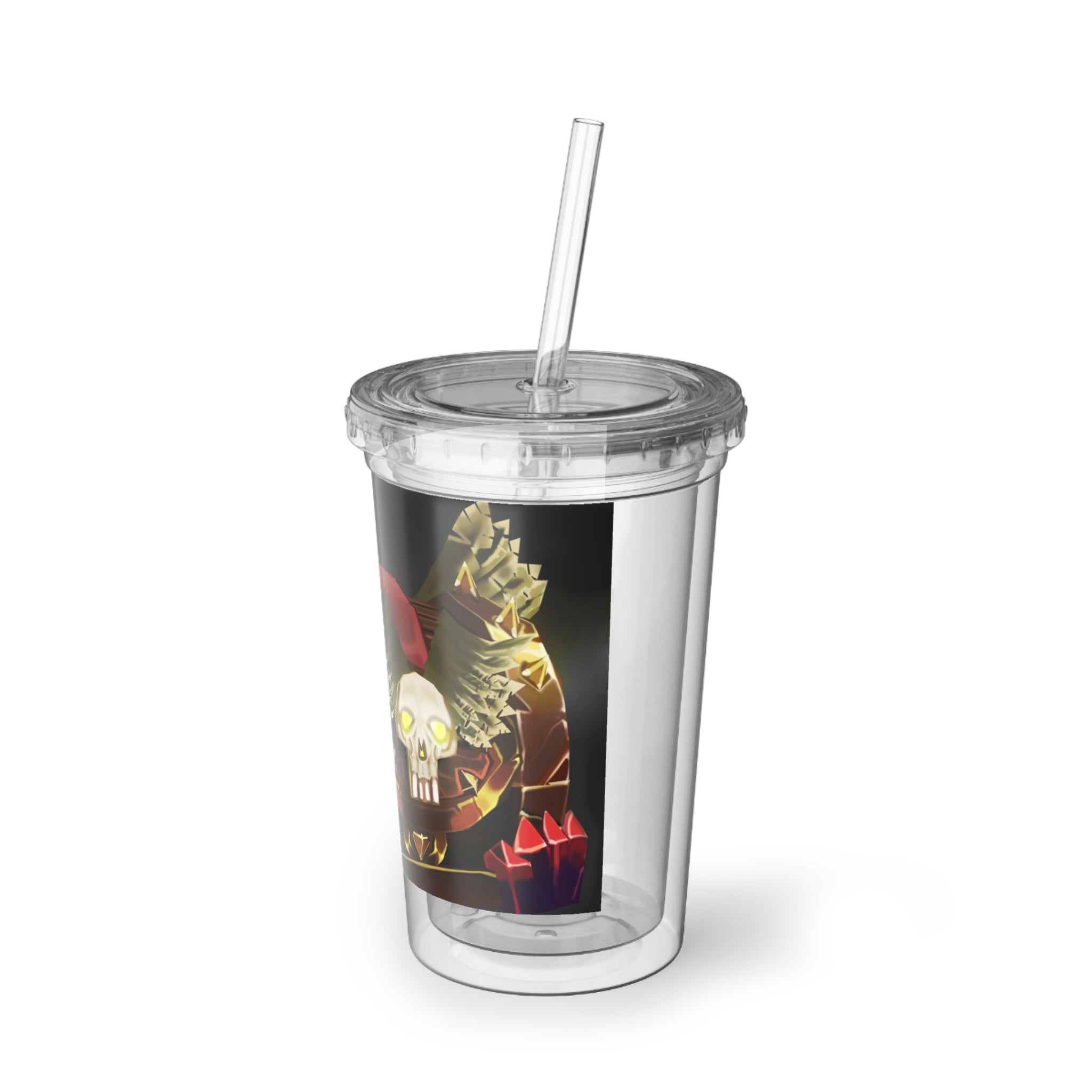 Bone Chest Suave Acrylic Cup with double-wall insulation, featuring a plastic lid and straw, perfect for hot and cold beverages.