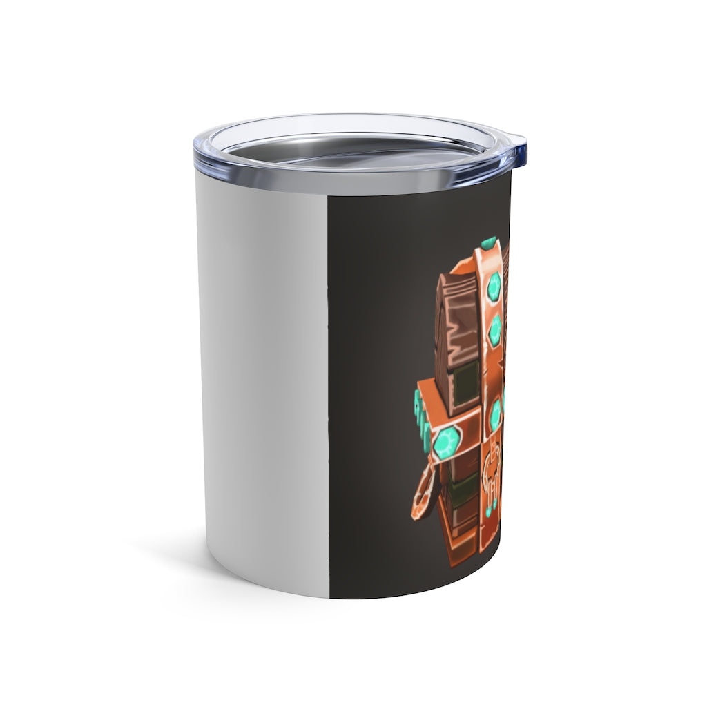 Bone Chest Tumbler 10oz made of stainless steel with a see-thru plastic lid, showcasing its sleek design and rounded corners.