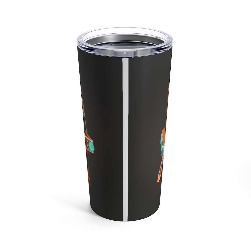 Bone Chest Tumbler 20oz in stainless steel with a see-thru plastic lid, showcasing its sleek design and vacuum-insulated features.