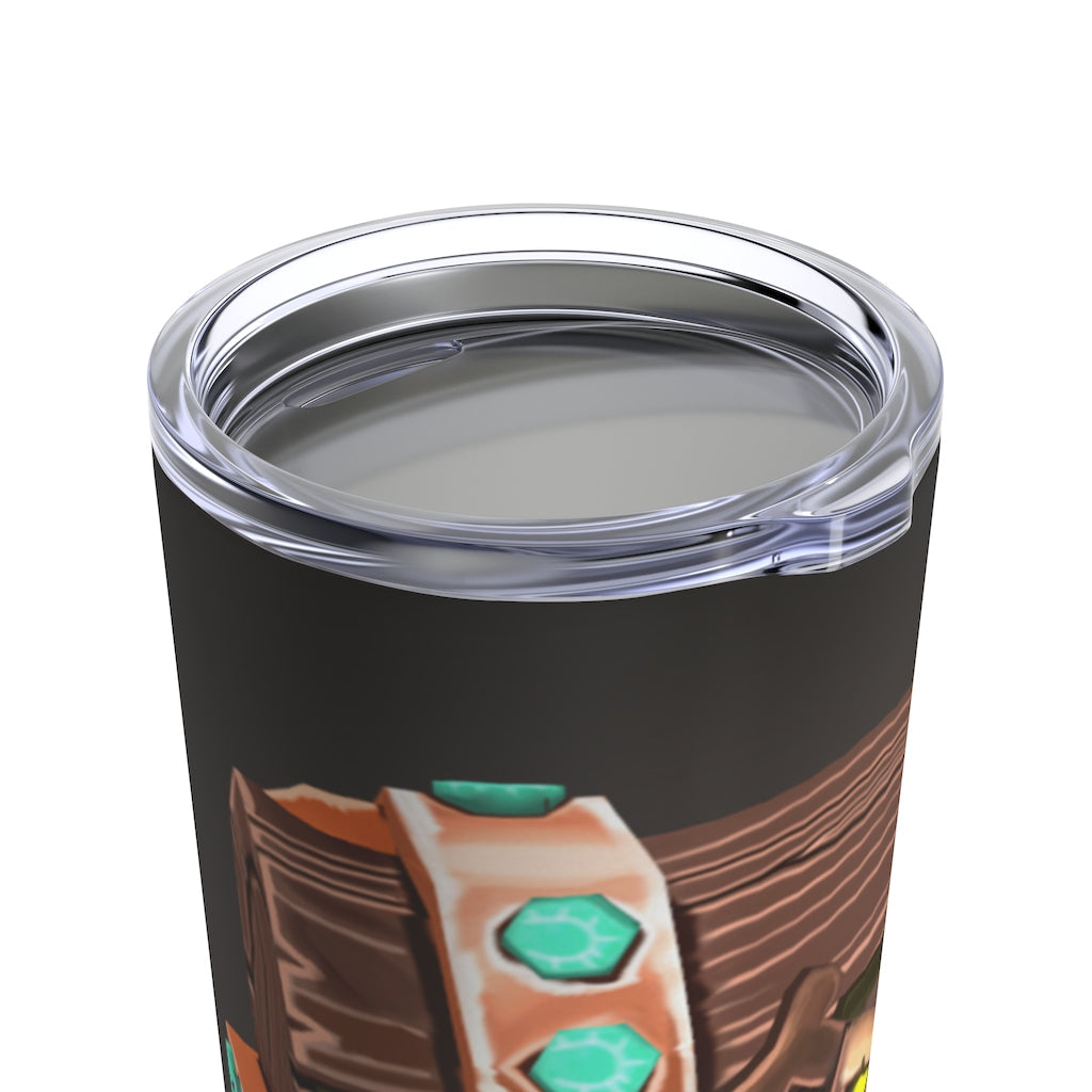 Bone Chest Tumbler 20oz in stainless steel with a see-thru plastic lid, showcasing its sleek design and vacuum-insulated features.