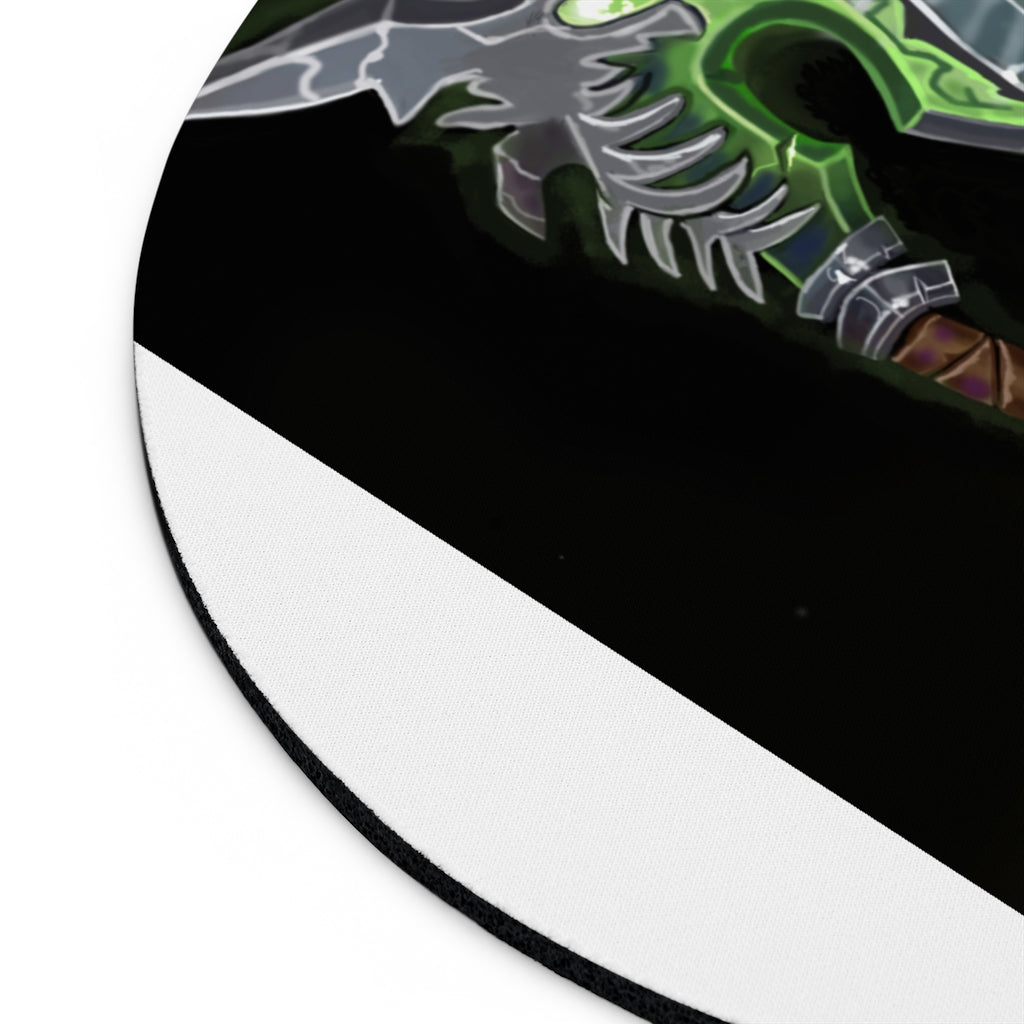 Bone Crusher Scythe Mouse Pad in round and rectangular shapes with vibrant design and non-slip rubber bottom.