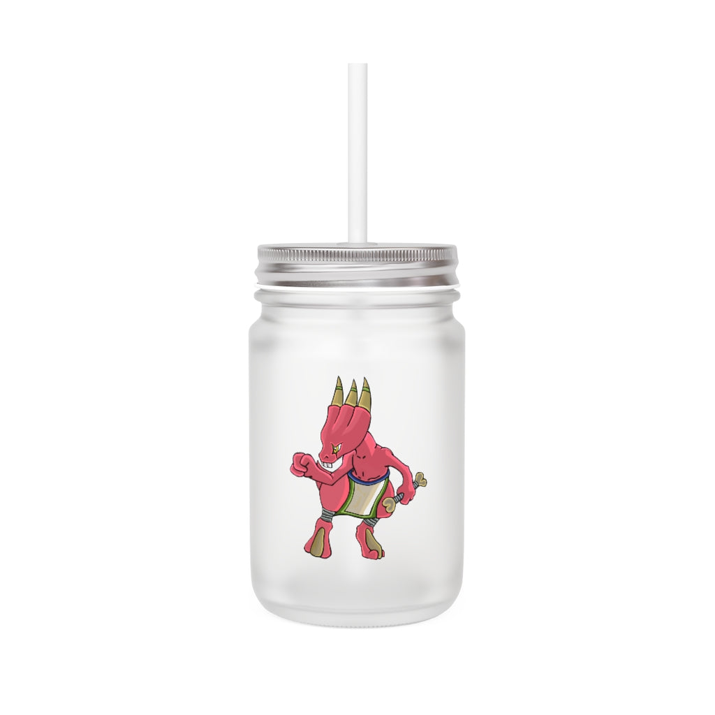 Bonegar Mason Jar made of frosted glass with a straw and lid, perfect for personalized drinks.