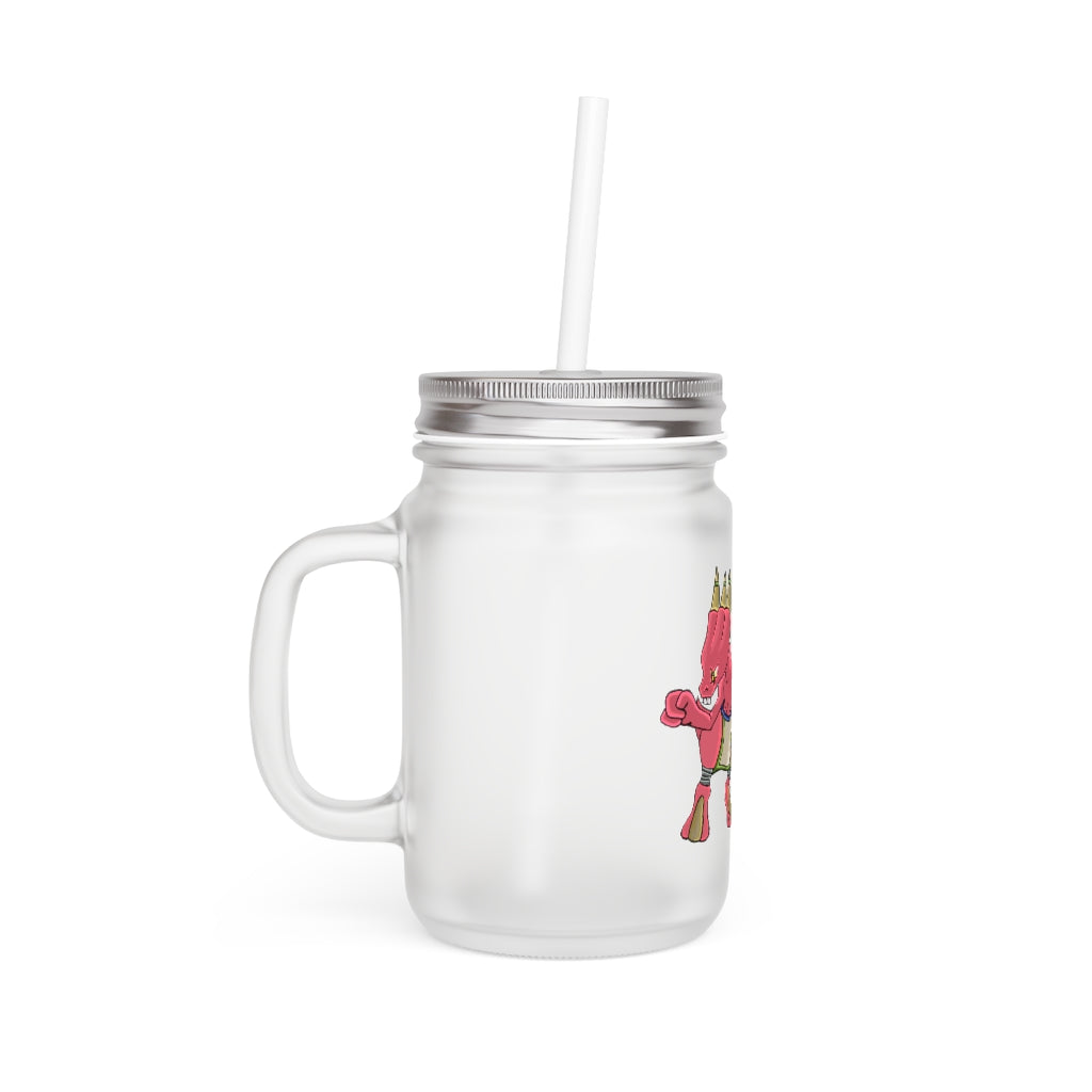 Bonegar Mason Jar made of frosted glass with a straw and lid, perfect for personalized drinks.