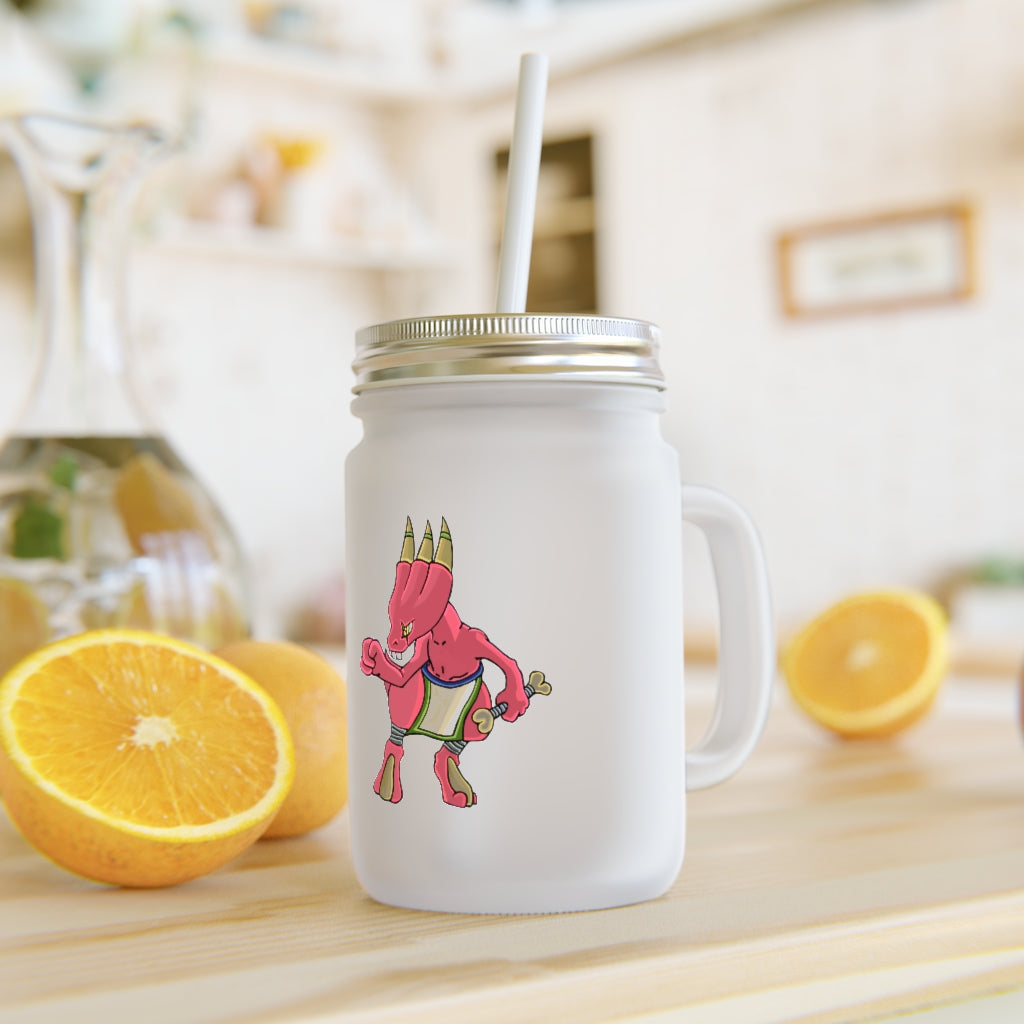 Bonegar Mason Jar made of frosted glass with a straw and lid, perfect for personalized drinks.