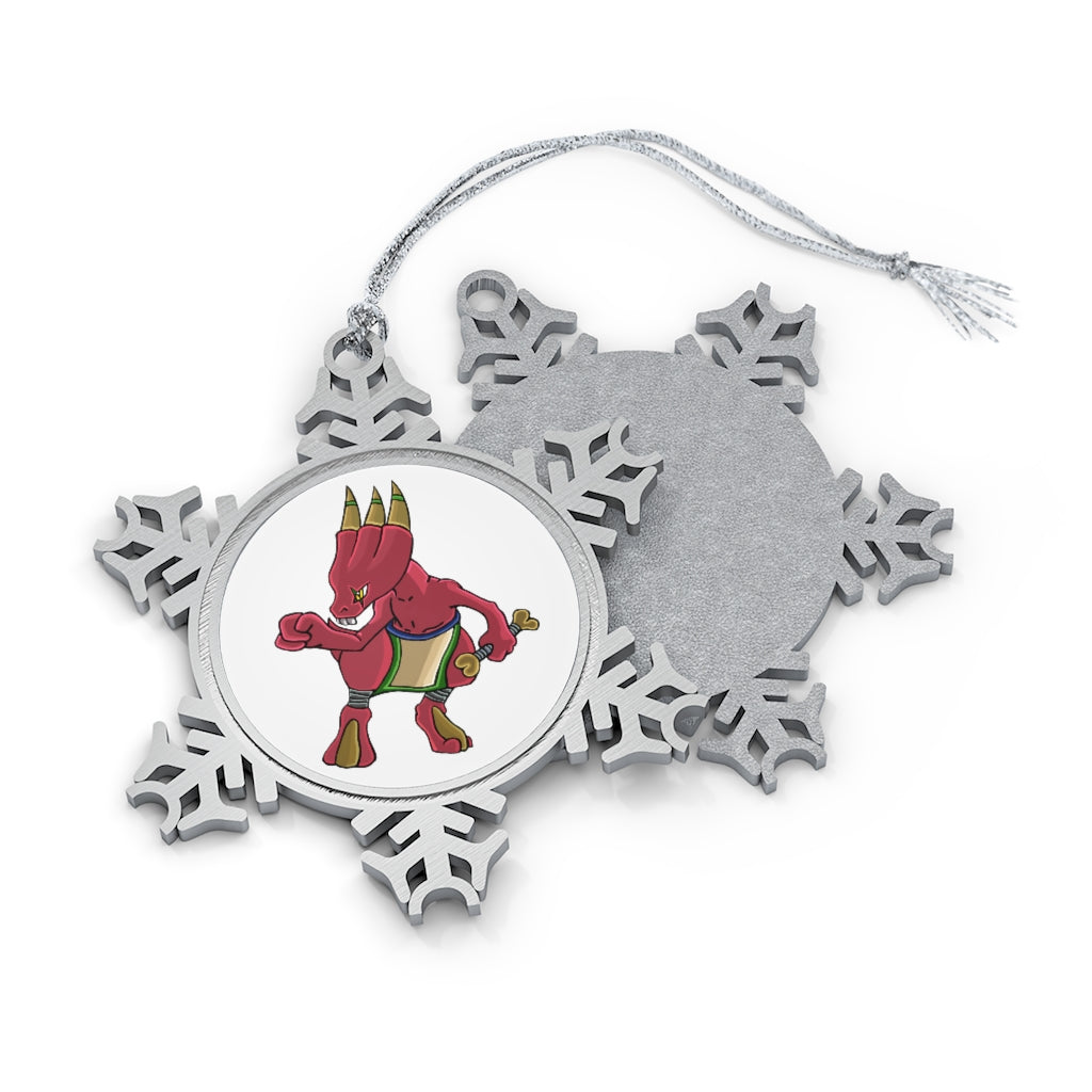 Bonegar Pewter Snowflake Ornament with silver-toned hanging string, showcasing intricate snowflake design.