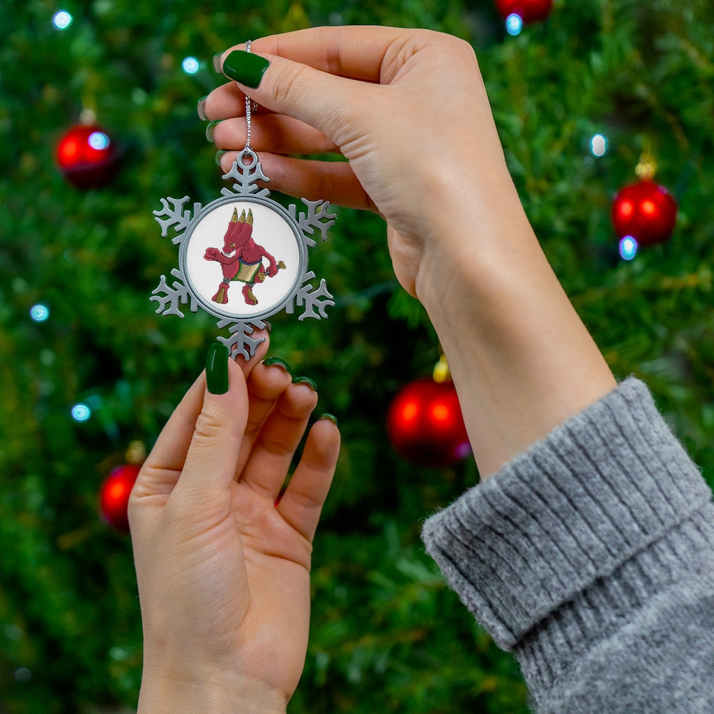 Bonegar Pewter Snowflake Ornament with silver-toned hanging string, showcasing intricate snowflake design.