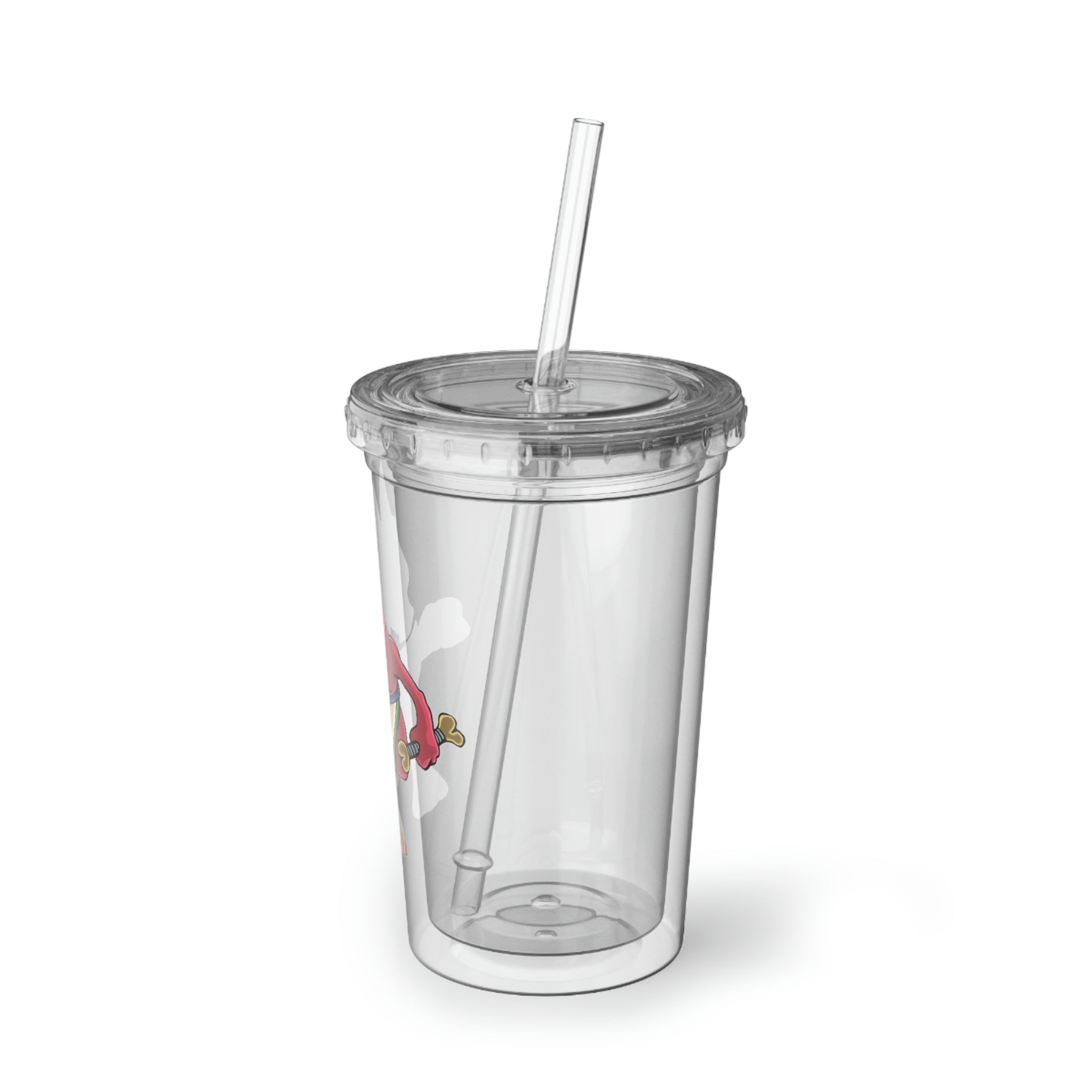 Bonegar Suave Acrylic Cup with double-wall insulation, featuring a vibrant customizable design and a plastic lid with a straw.