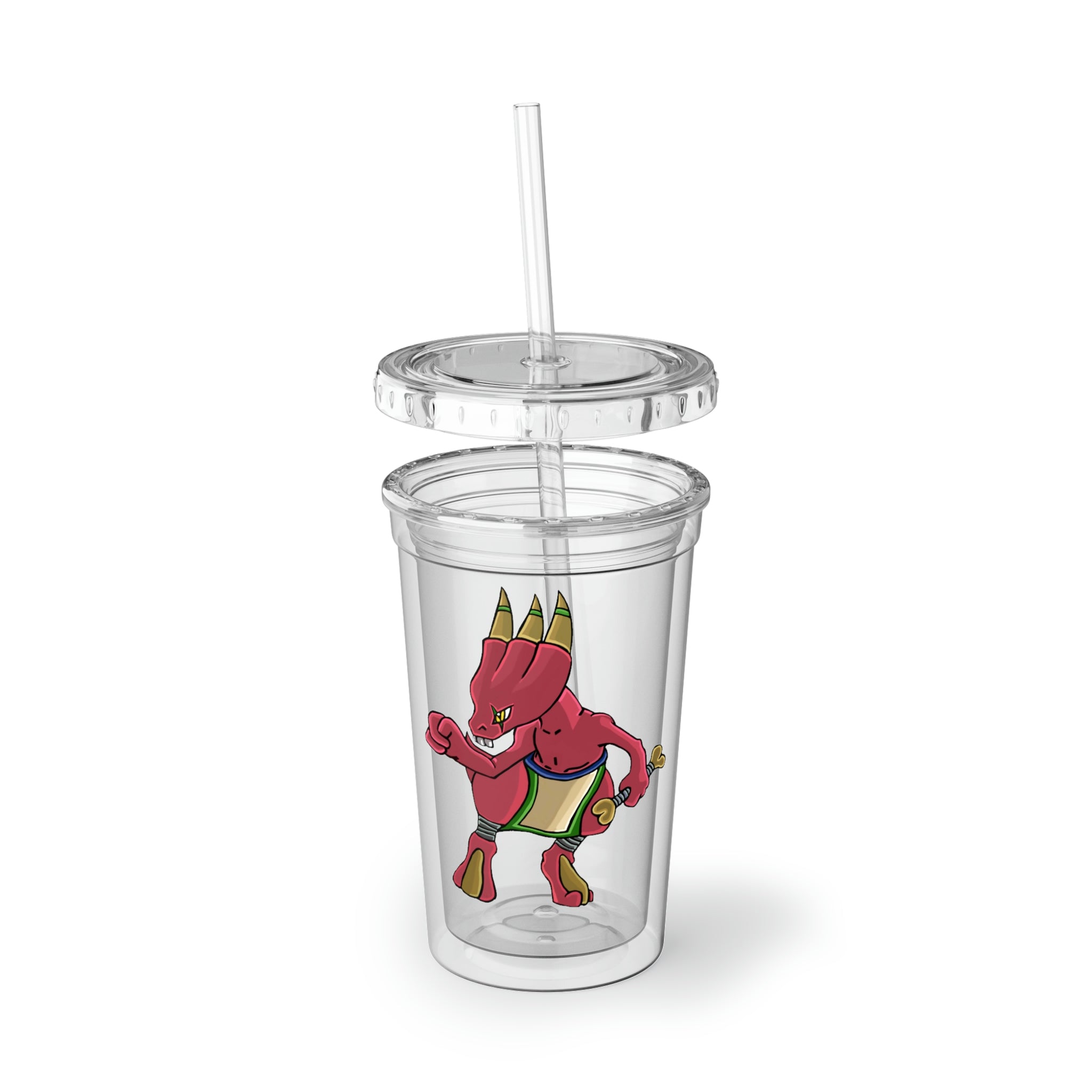 Bonegar Suave Acrylic Cup with double-wall insulation, featuring a vibrant customizable design and a plastic lid with a straw.