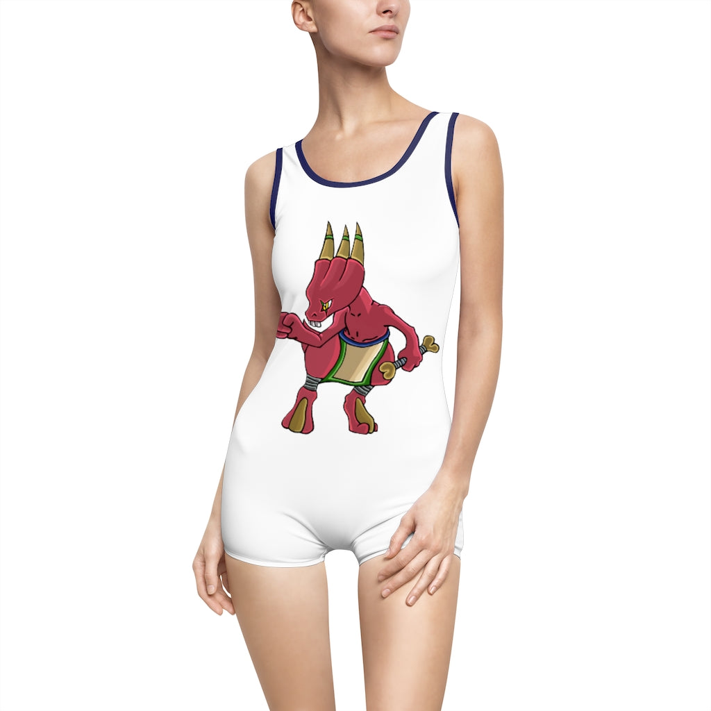 Bonegar Women's Vintage Swimsuit featuring a deep U-shape neck cut, customizable design, and lightweight fabric, perfect for confident women.