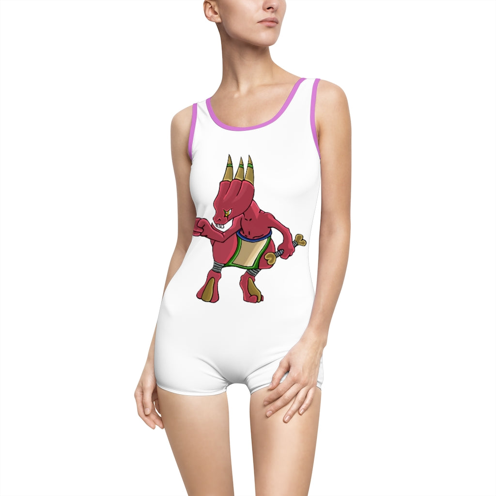 Bonegar Women's Vintage Swimsuit featuring a deep U-shape neck cut, customizable design, and lightweight fabric, perfect for confident women.