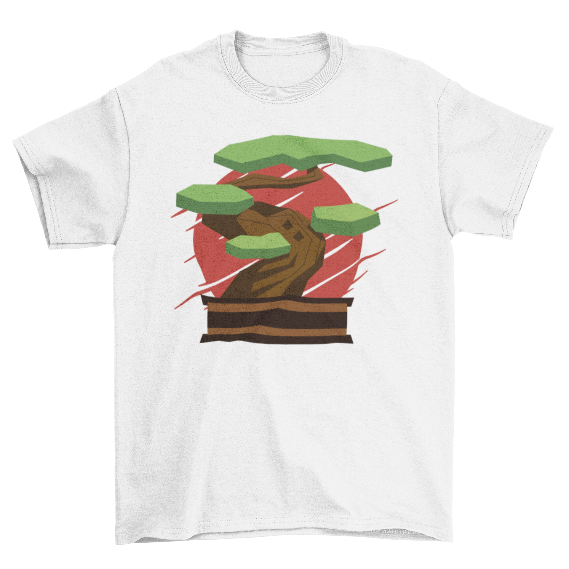 A stylish bonsai t-shirt featuring a detailed illustration of a bonsai tree, perfect for nature lovers.