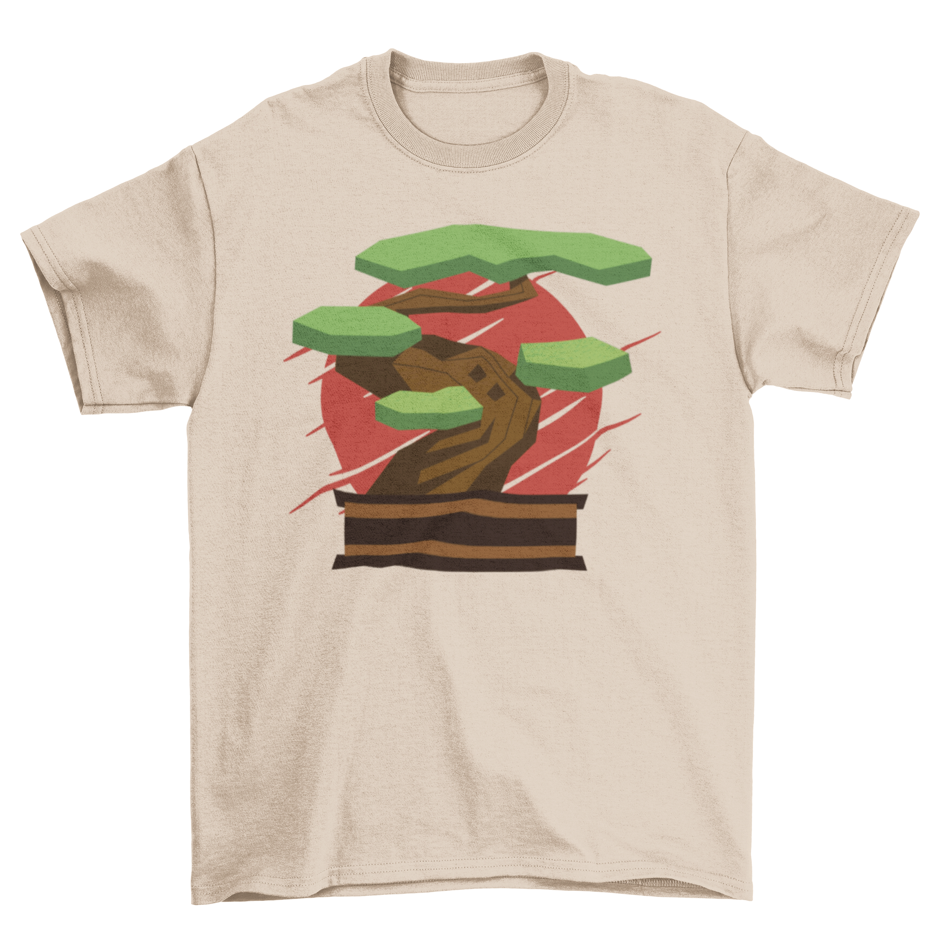 A stylish bonsai t-shirt featuring a detailed illustration of a bonsai tree, perfect for nature lovers.