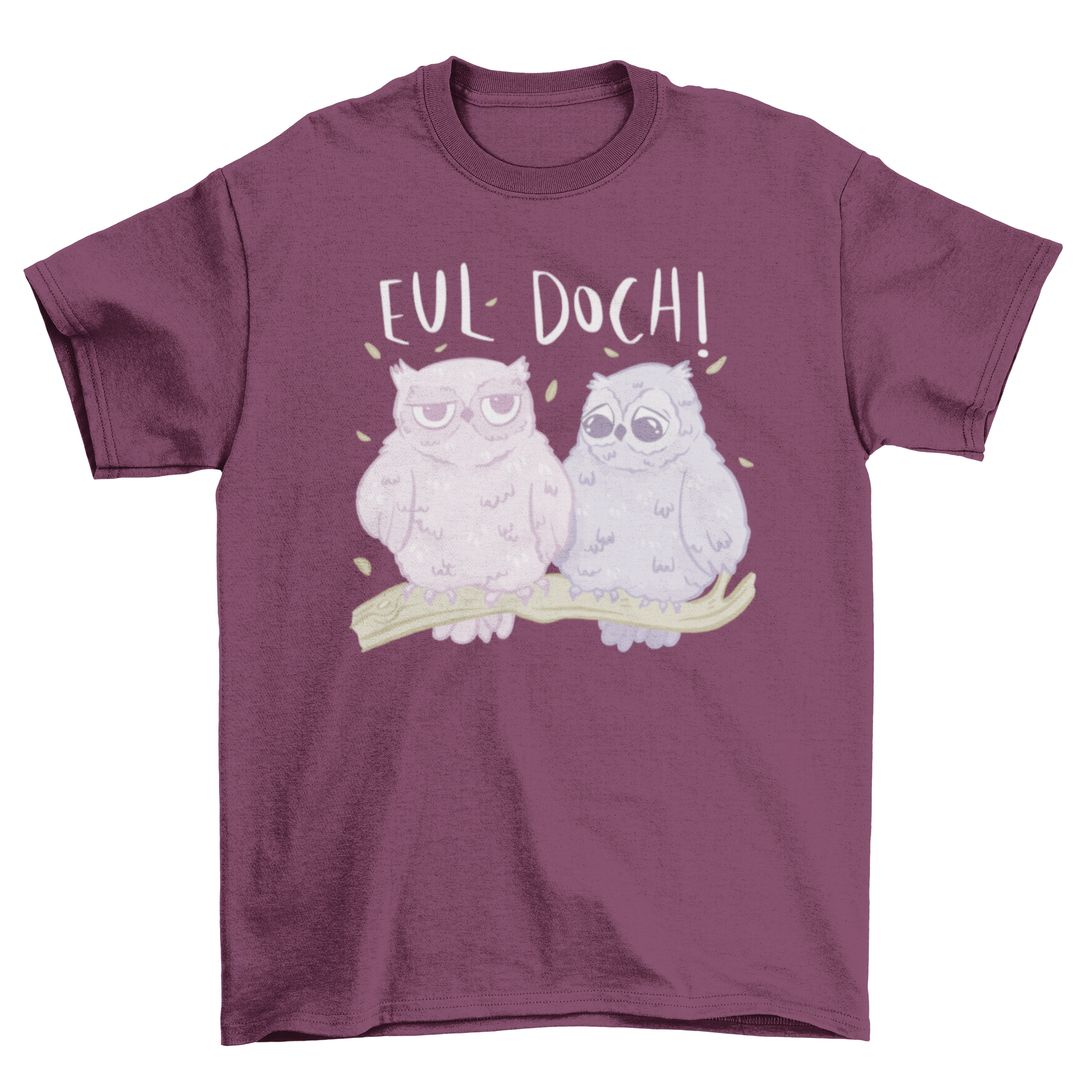 Bored and sad owls t-shirt featuring two owls on a twig, one looking bored and the other sad.