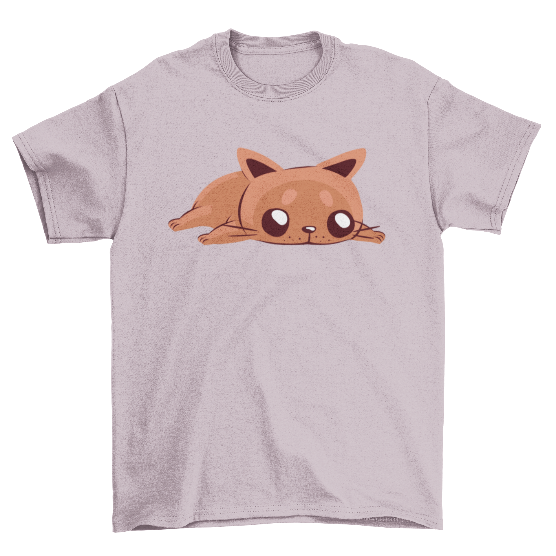 Bored Cat T-shirt featuring a cute cat lying down on the floor, showcasing a playful and relaxed design.