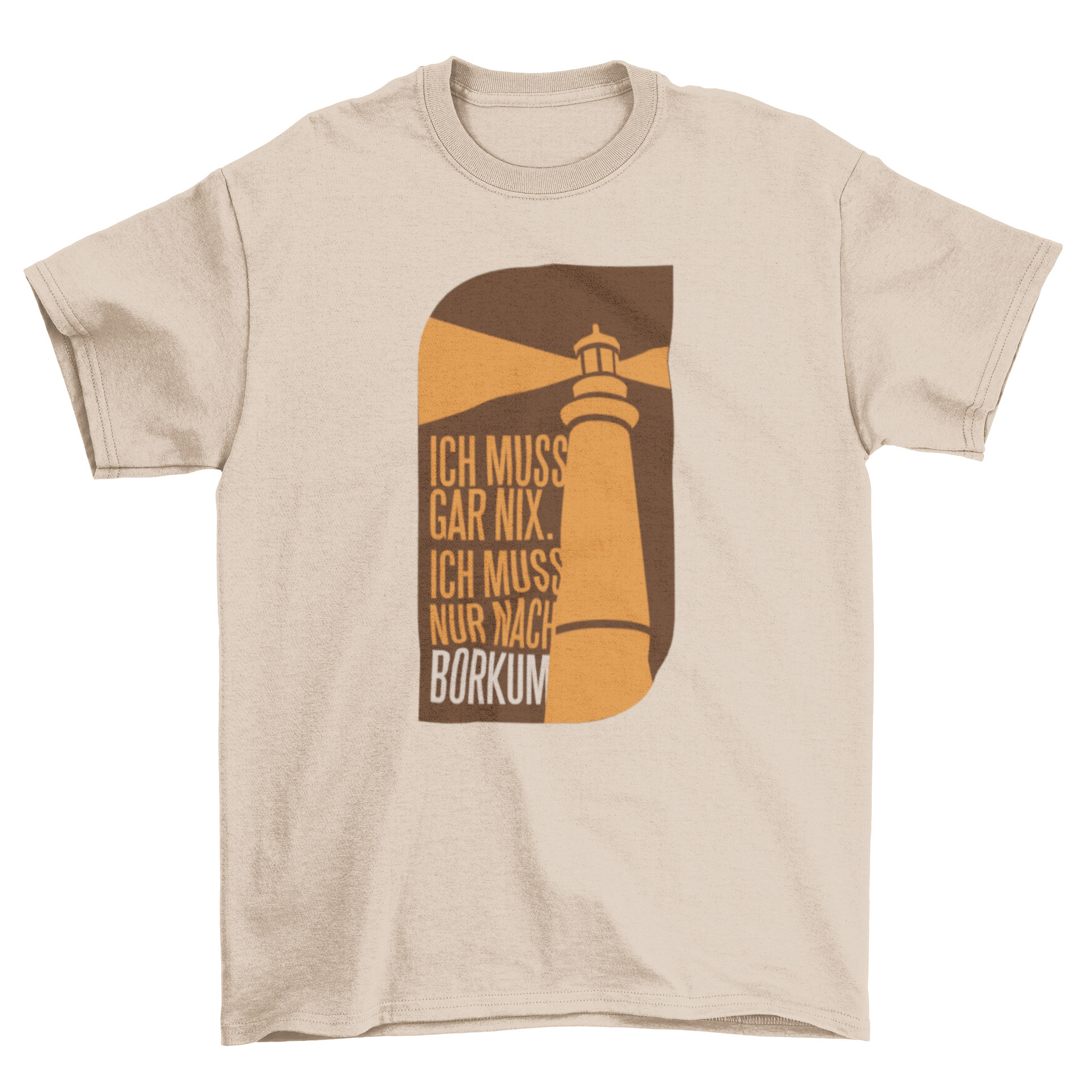 Borkum quote t-shirt featuring a lighthouse design and German quote.