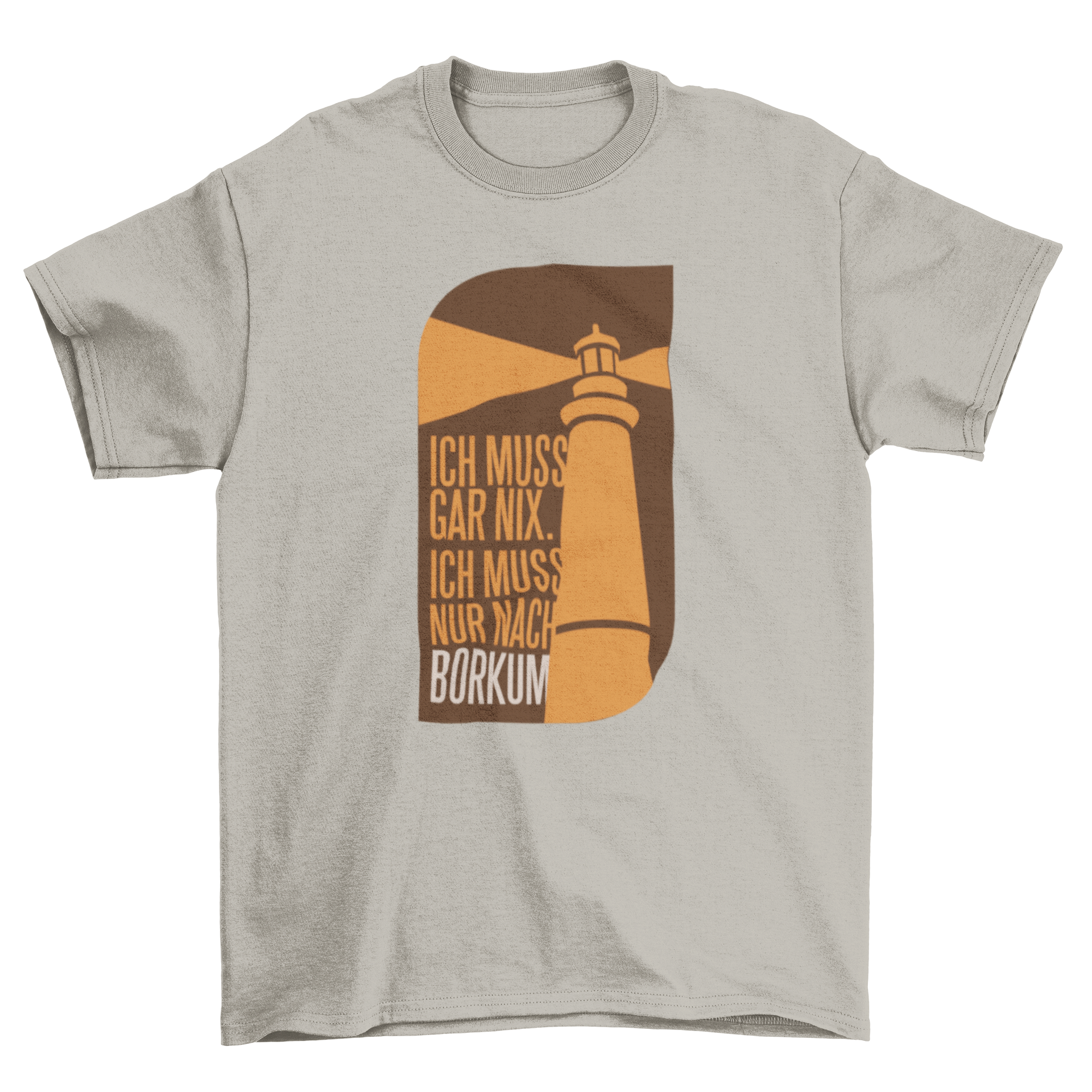 Borkum quote t-shirt featuring a lighthouse design and German quote.