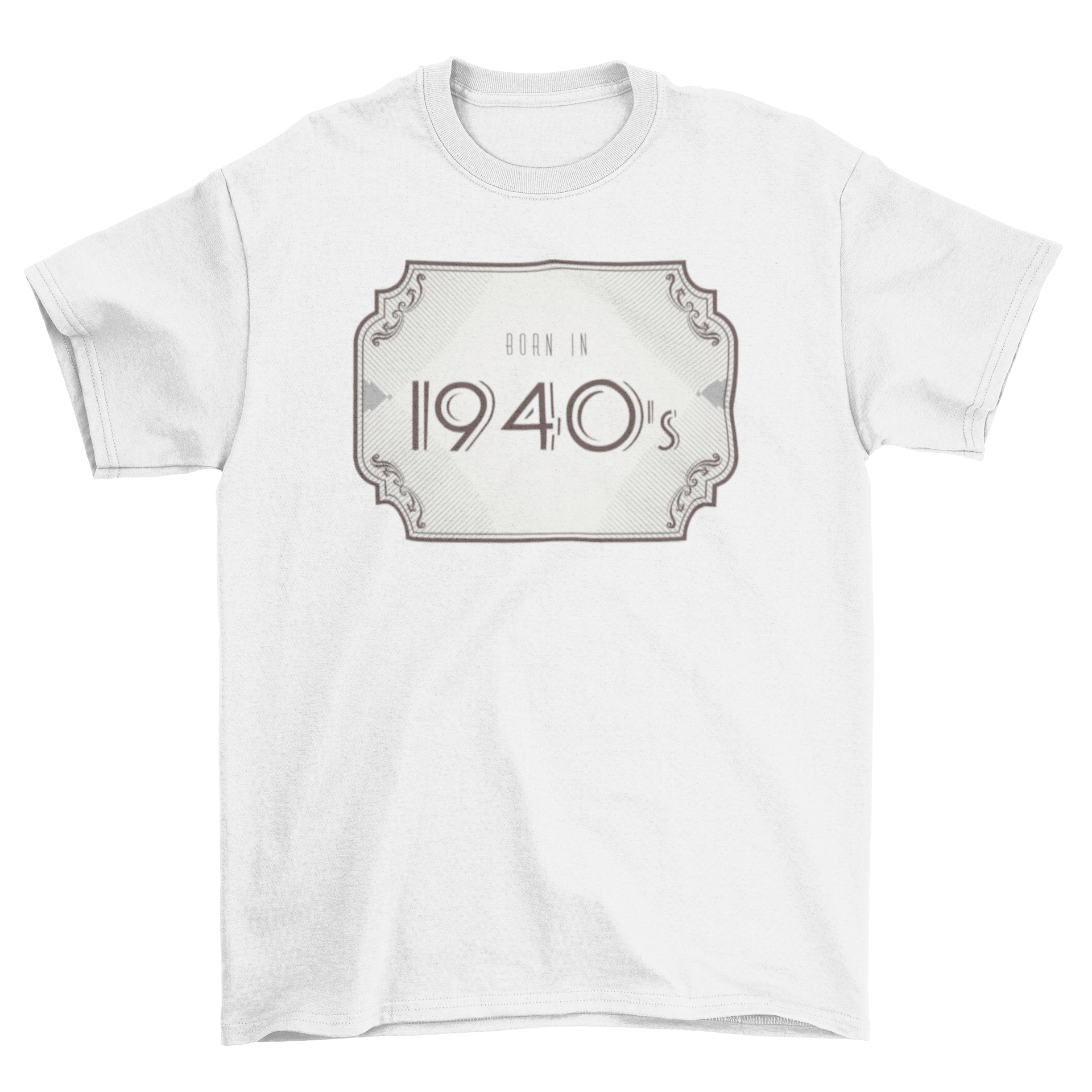 Born In 1940s T-shirt featuring a vintage badge design with lettering.