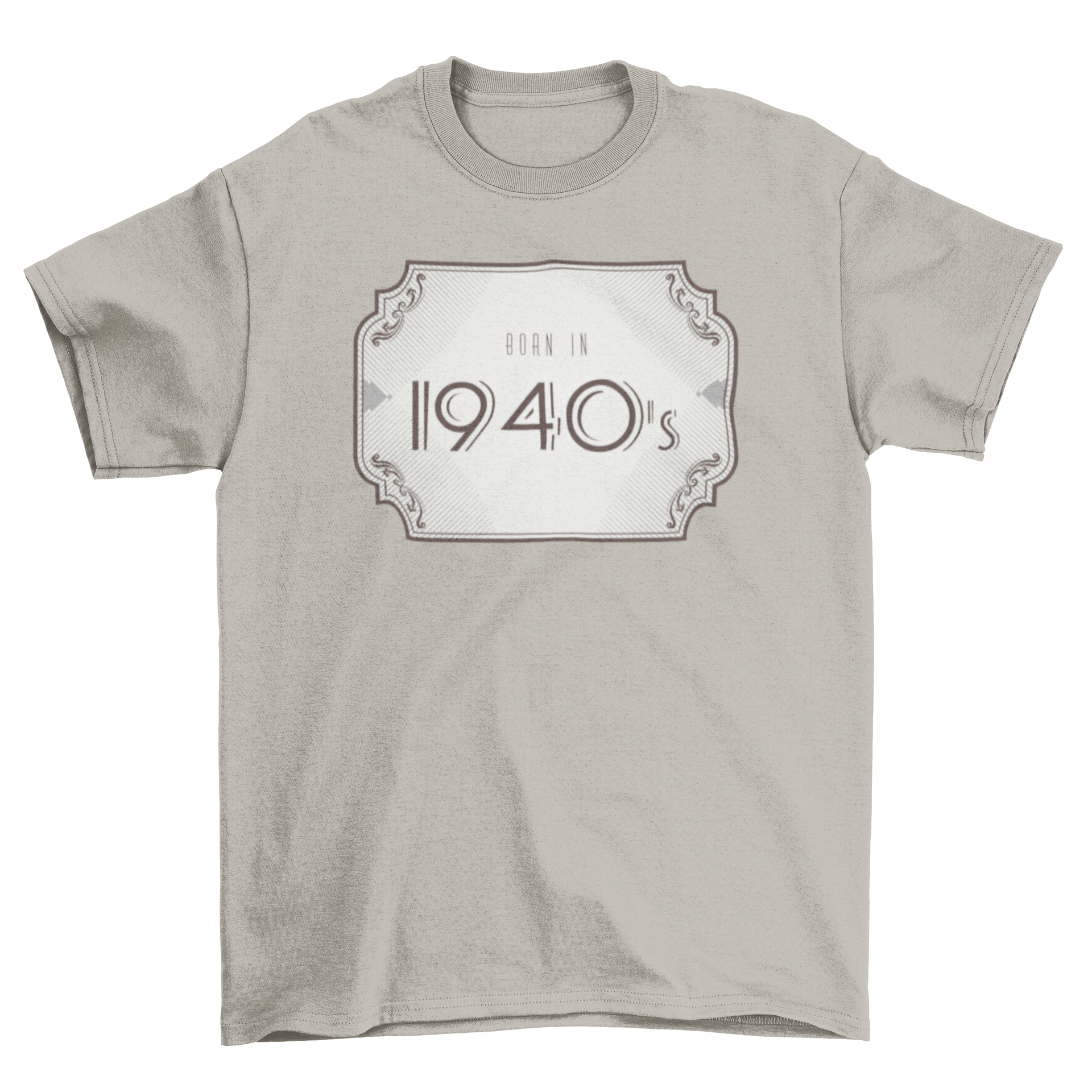 Born In 1940s T-shirt featuring a vintage badge design with lettering.