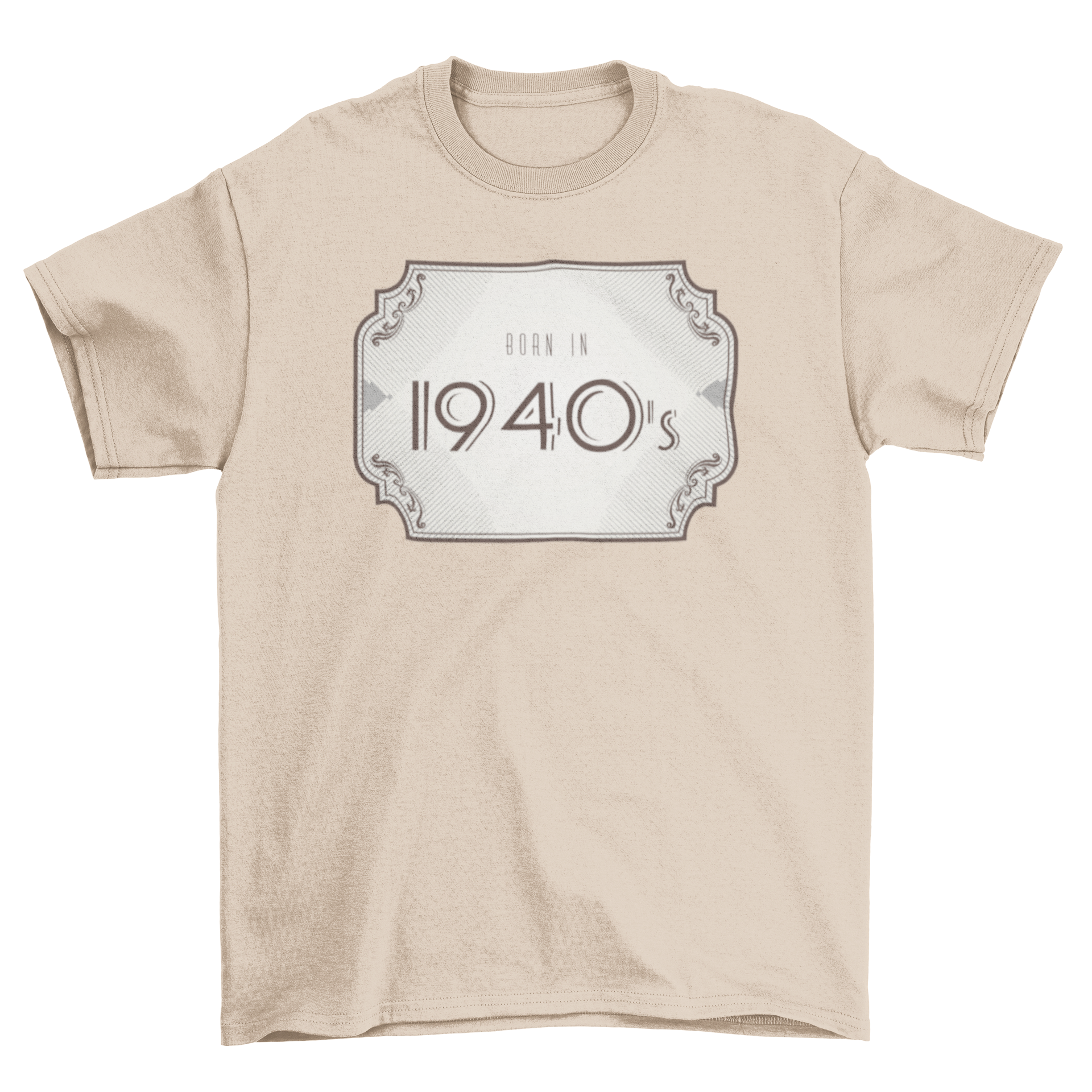 Born In 1940s T-shirt featuring a vintage badge design with lettering.