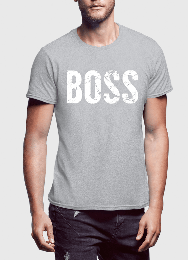 A stylish Boss Half Sleeves T-shirt made from 100% cotton, featuring vibrant designs and available in multiple colors including black, white, and navy blue.