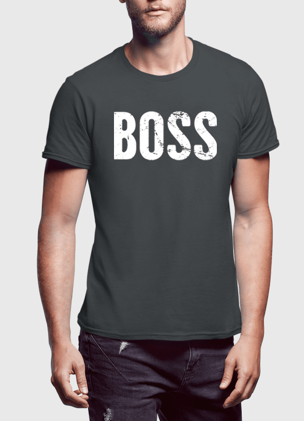 A stylish Boss Half Sleeves T-shirt made from 100% cotton, featuring vibrant designs and available in multiple colors including black, white, and navy blue.