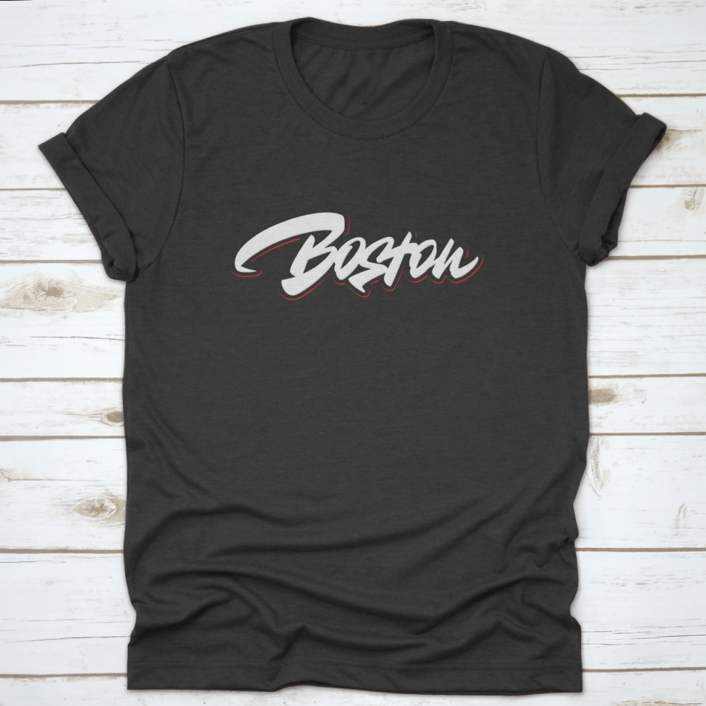 Boston Vector Script Lettering T-Shirt featuring stylish typography on a comfortable cotton fabric.