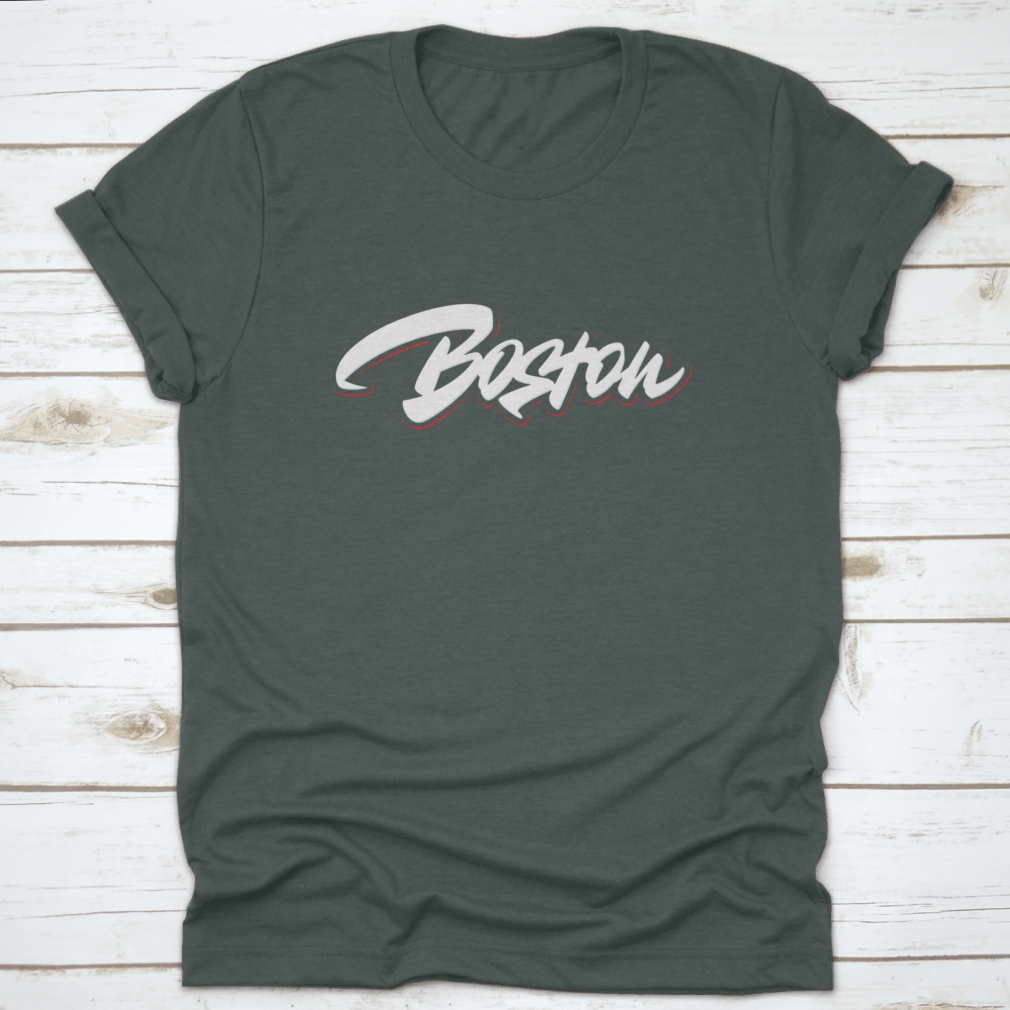 Boston Vector Script Lettering T-Shirt featuring stylish typography on a comfortable cotton fabric.