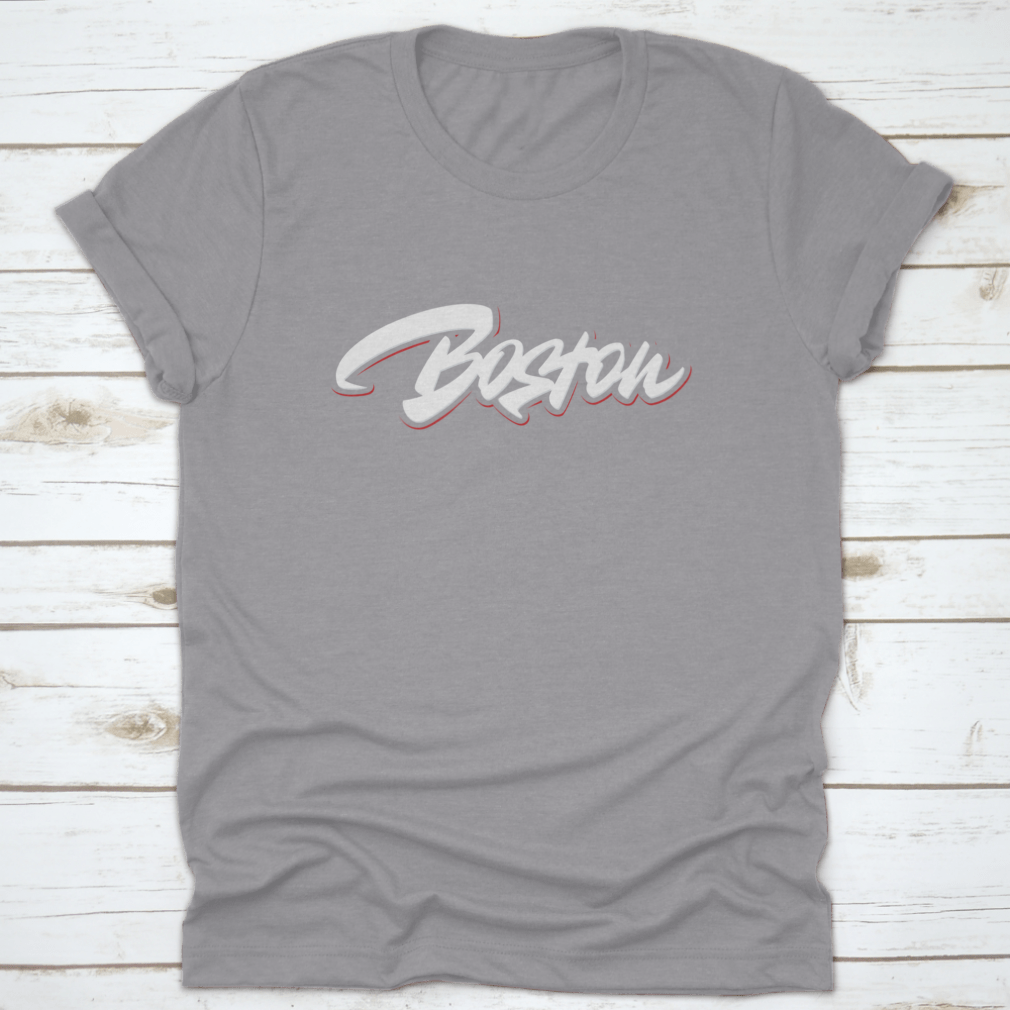 Boston Vector Script Lettering T-Shirt featuring stylish typography on a comfortable cotton fabric.