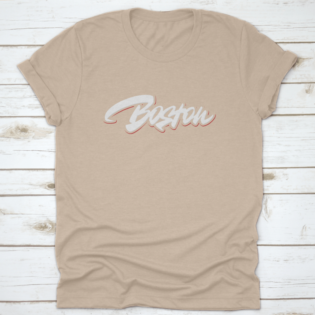 Boston Vector Script Lettering T-Shirt featuring stylish typography on a comfortable cotton fabric.