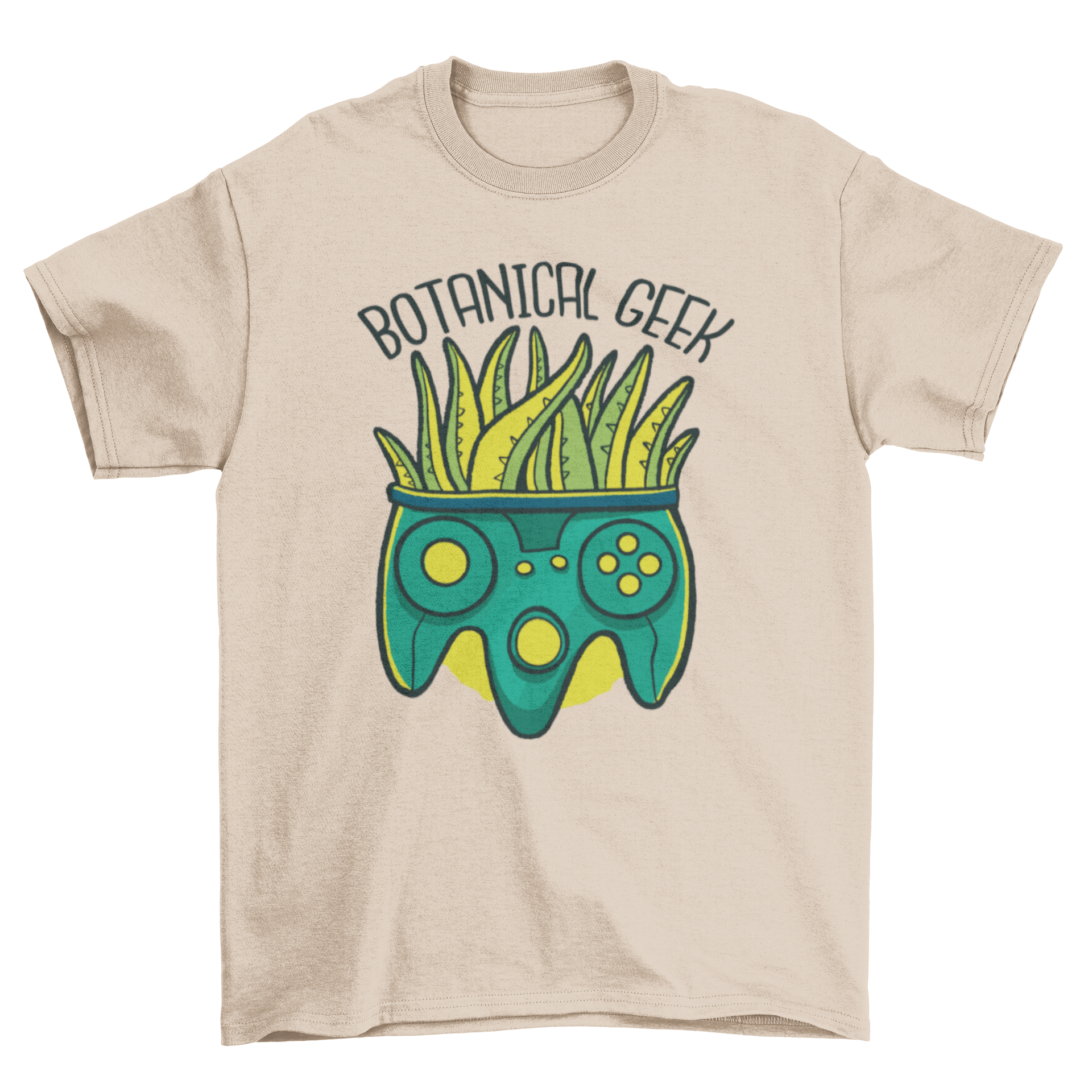 Botanical Geek Quote T-Shirt featuring a joystick with plants growing from it, ideal for gardening and gaming enthusiasts.