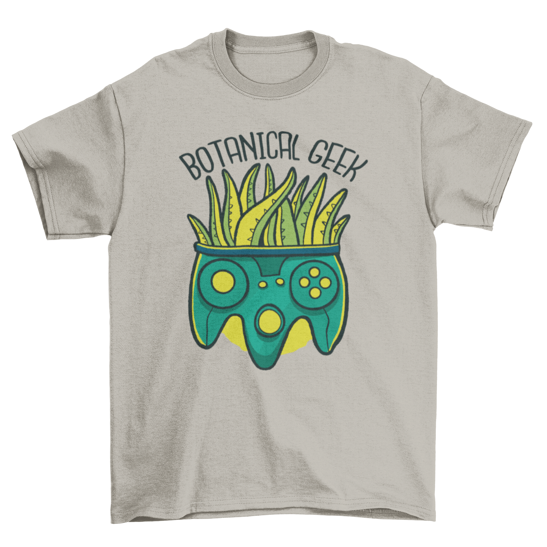 Botanical Geek Quote T-Shirt featuring a joystick with plants growing from it, ideal for gardening and gaming enthusiasts.