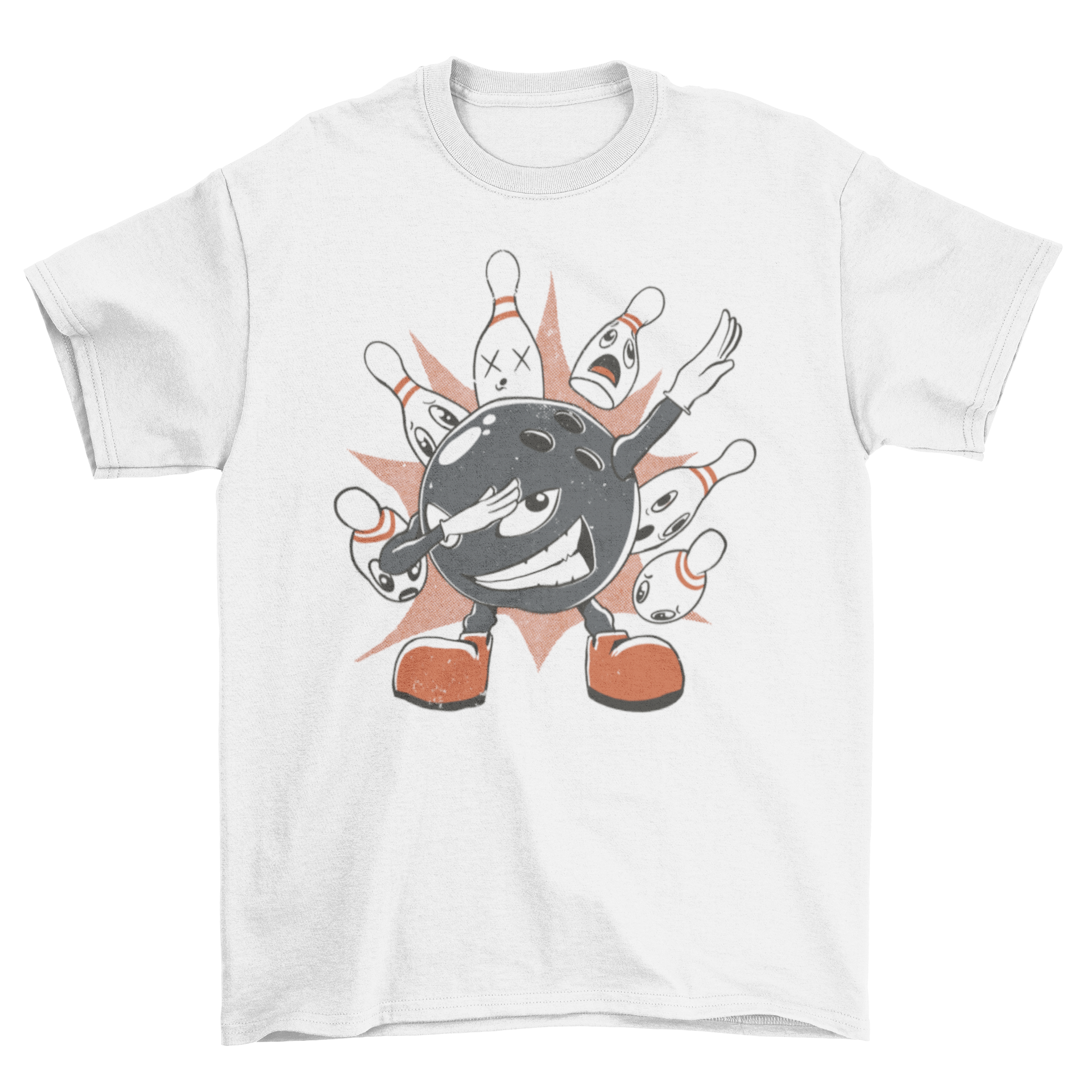 A humorous t-shirt featuring a bowling ball dabbing, showcasing a fun design for bowling enthusiasts.