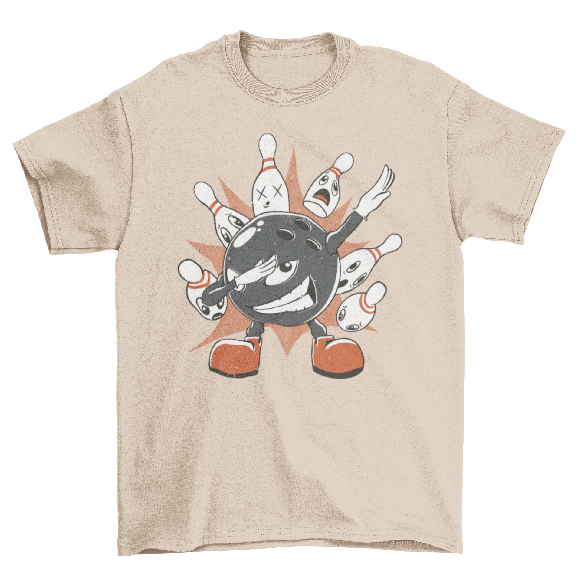 A humorous t-shirt featuring a bowling ball dabbing, showcasing a fun design for bowling enthusiasts.