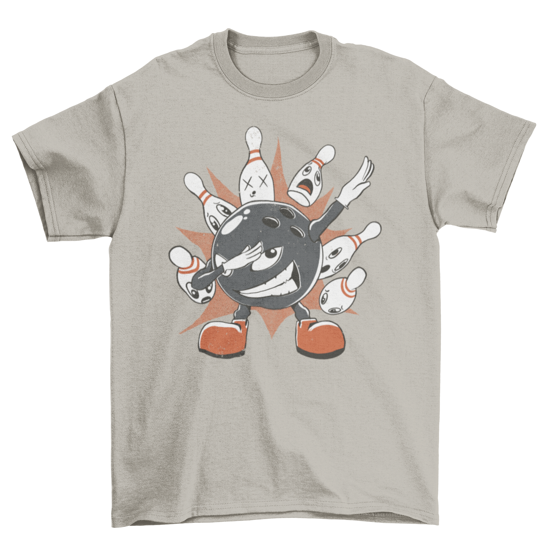 A humorous t-shirt featuring a bowling ball dabbing, showcasing a fun design for bowling enthusiasts.