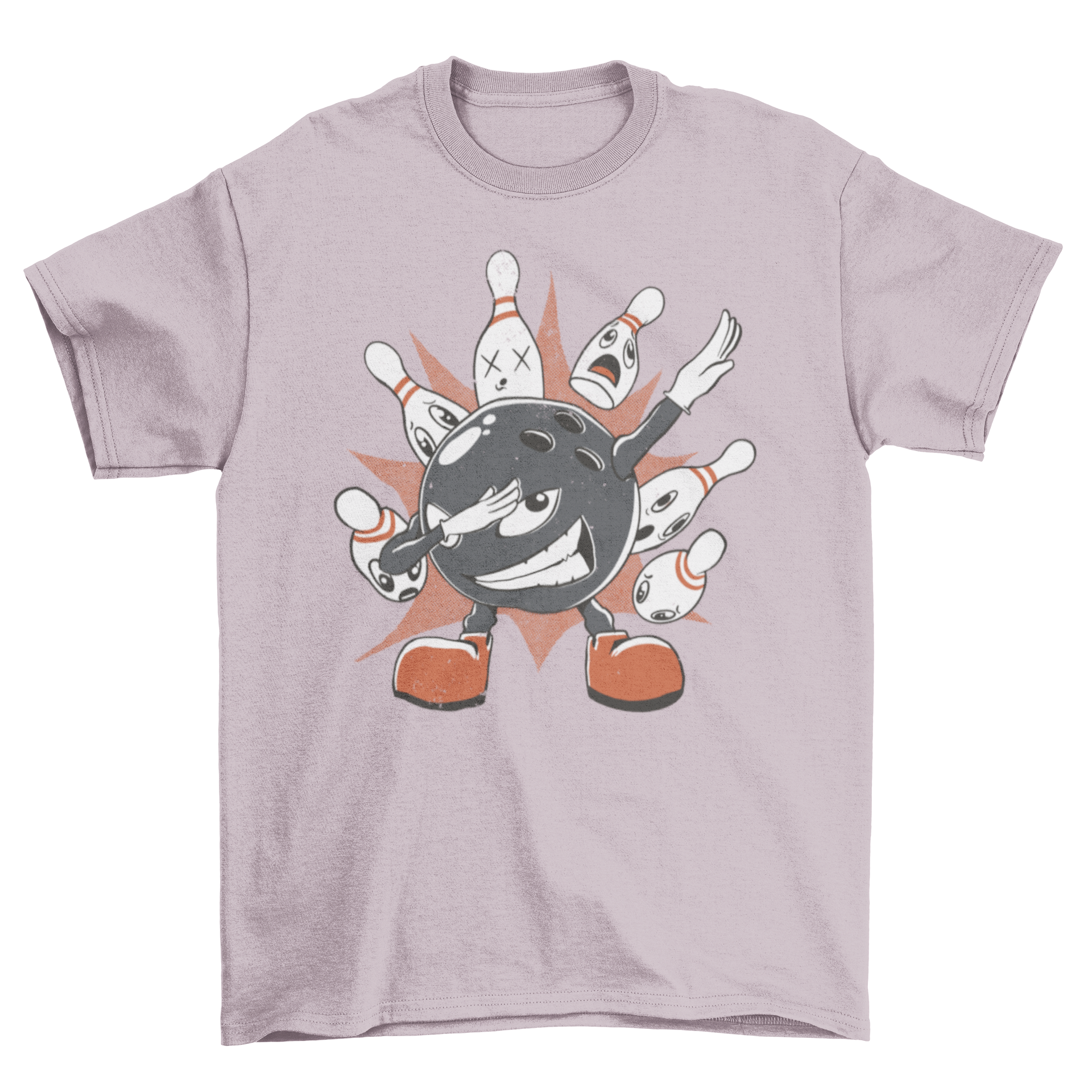 A humorous t-shirt featuring a bowling ball dabbing, showcasing a fun design for bowling enthusiasts.