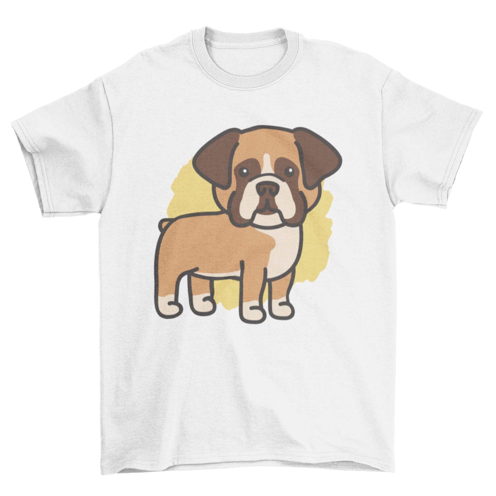 Stylish t-shirt featuring a vibrant boxer dog graphic, perfect for dog lovers.